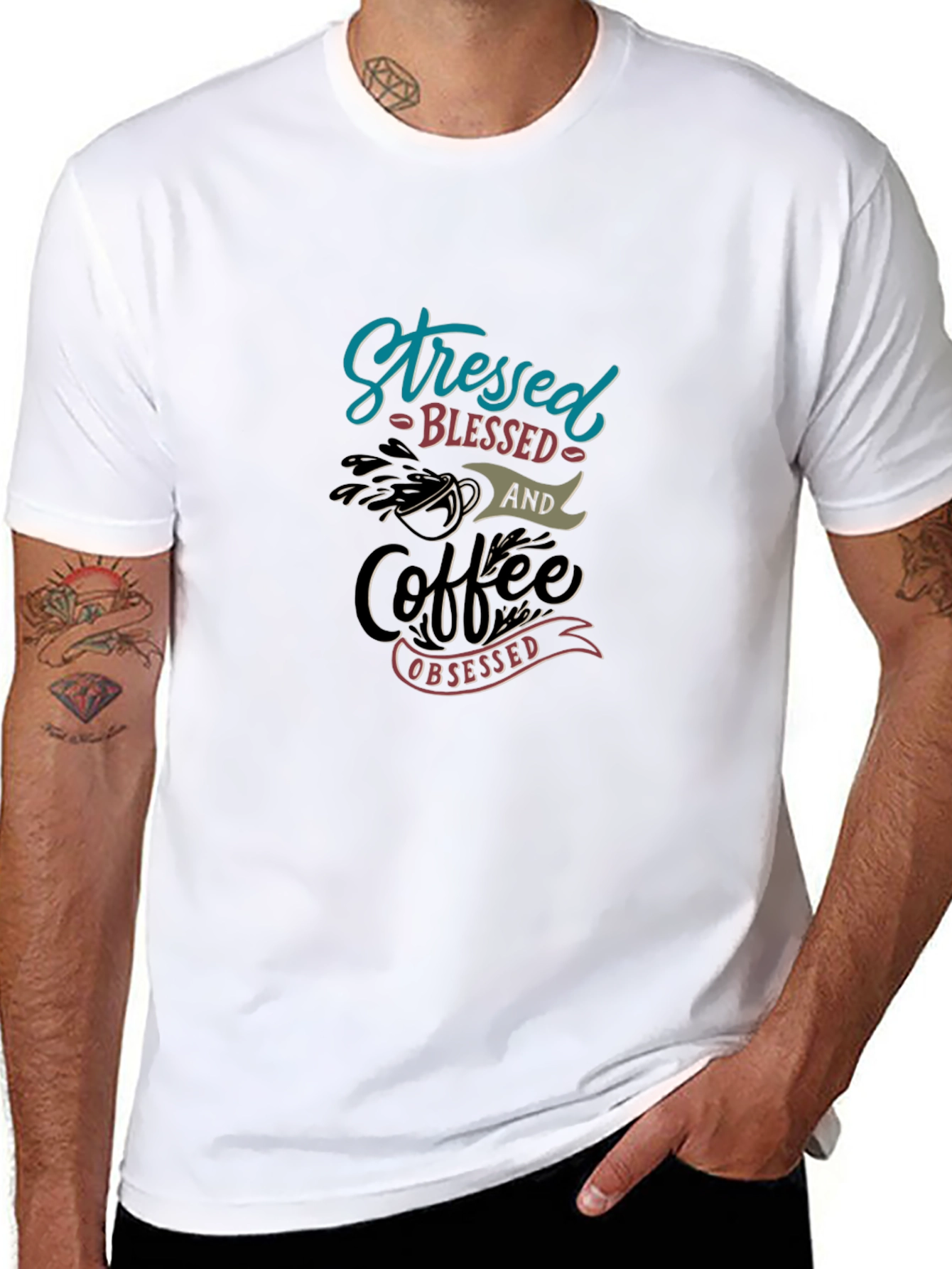 Stressed Blessed Coffee Obsessed Graphic T-Shirt