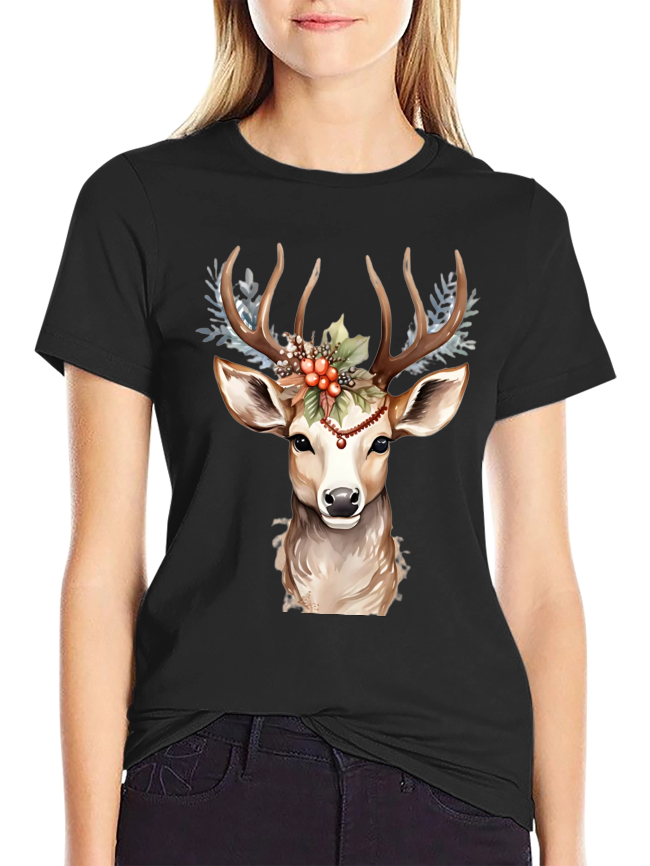 Holiday Deer Graphic Tee - Festive Antler Design