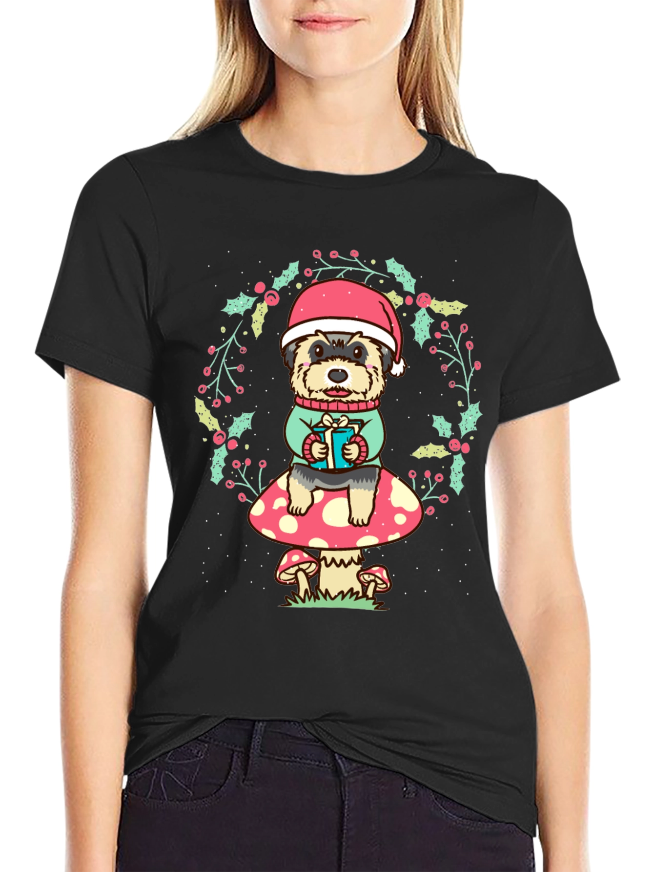 Dog in Santa Hat Christmas T-Shirt