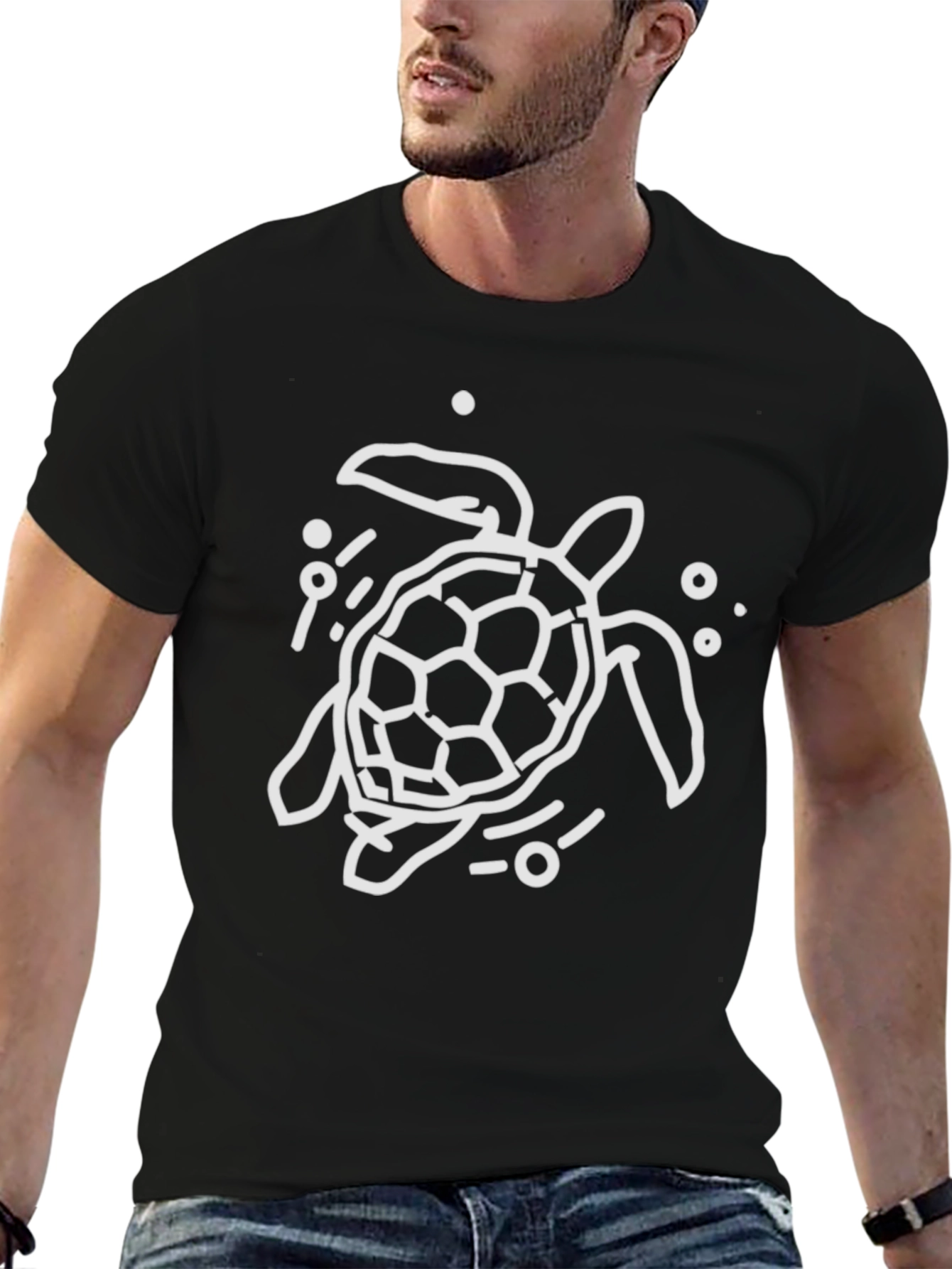 Turtle Graphic Tee - Black Cotton Casual Wear