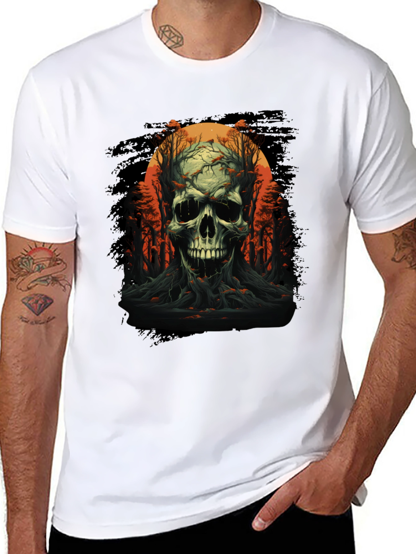 Skull and Forest Graphic Black T-Shirt