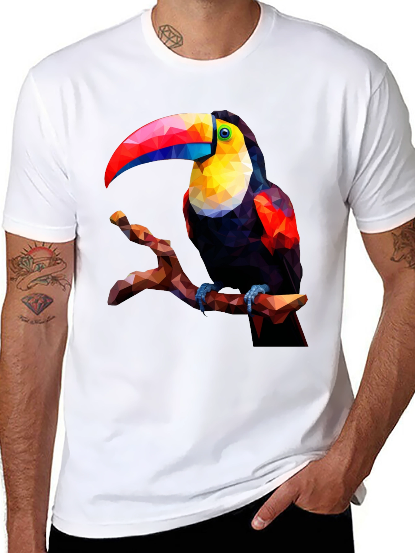 Geometric Toucan Graphic Tee - Black T-Shirt