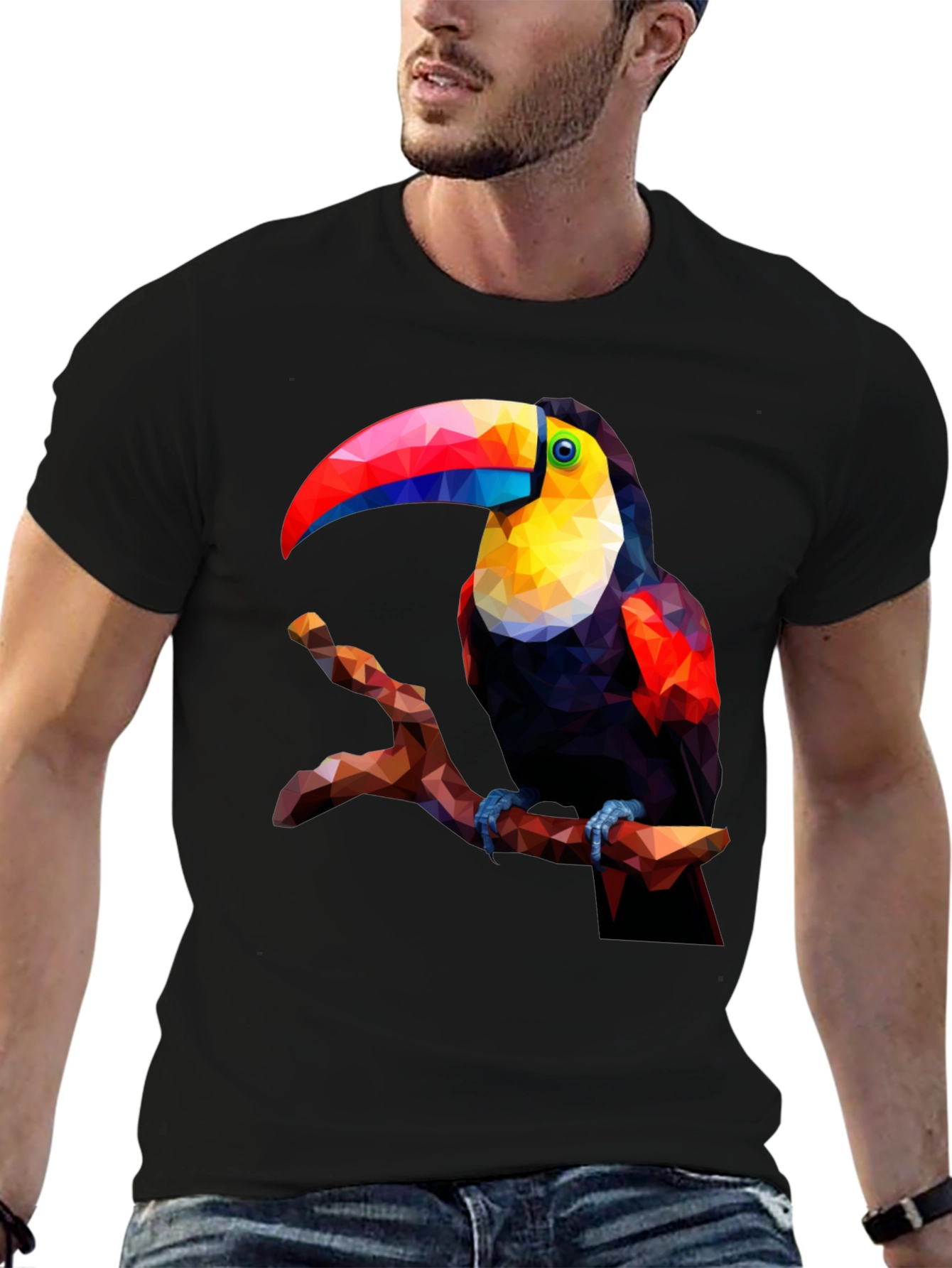 Geometric Toucan Graphic Tee - Black T-Shirt