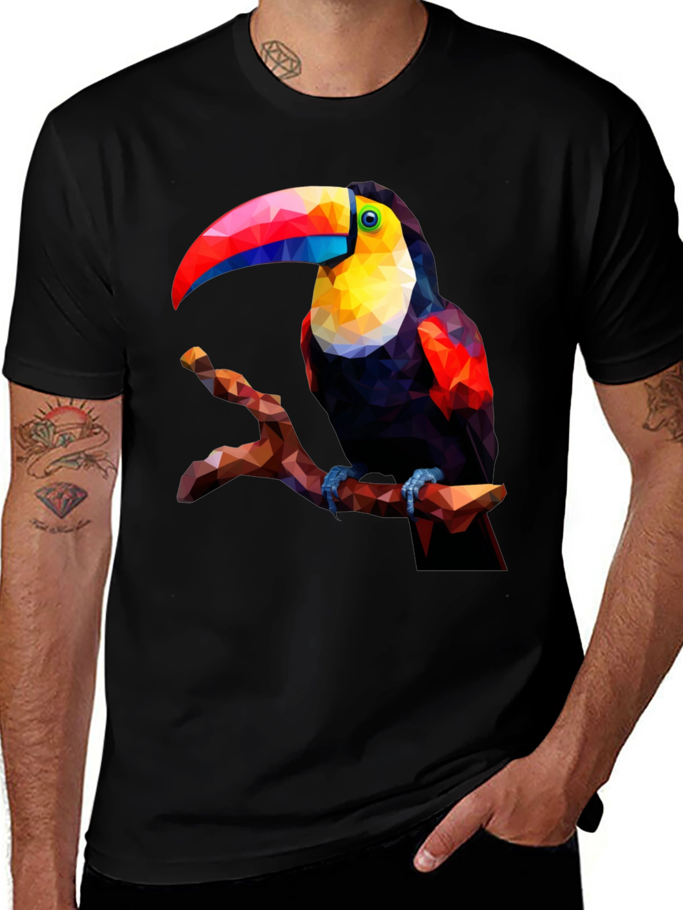 Geometric Toucan Graphic Tee - Black T-Shirt