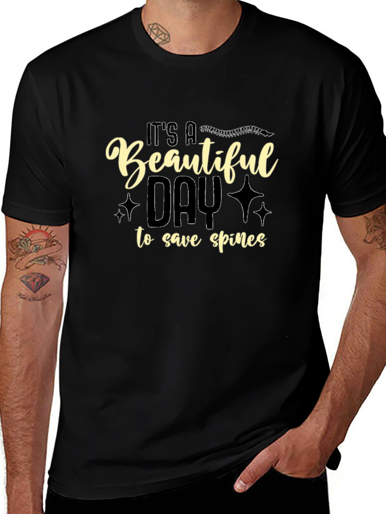 Beautiful Day to Save Spines Black Graphic T-Shirt