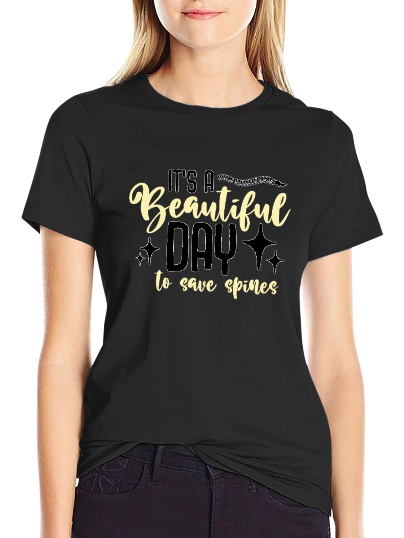 Beautiful Day to Save Spines Black Graphic T-Shirt