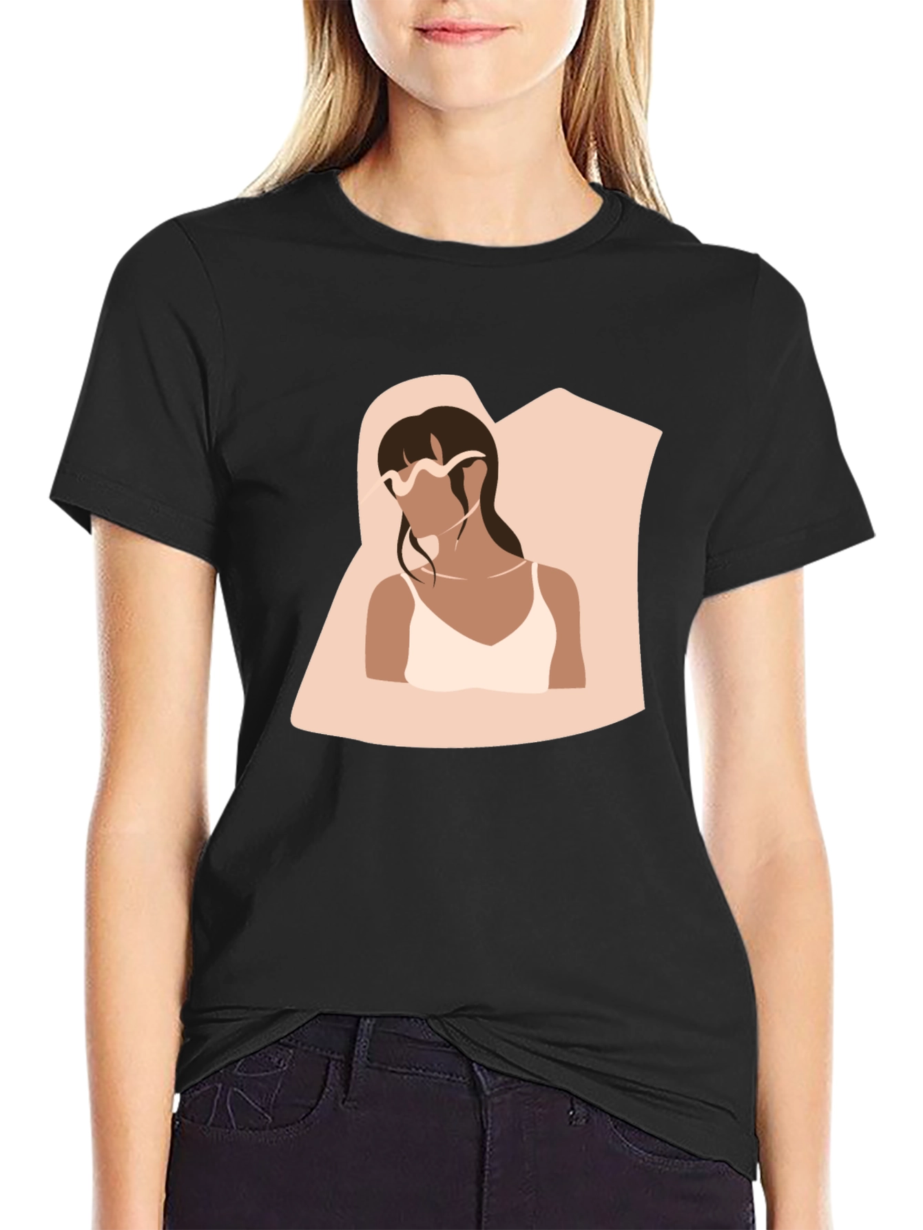 Minimalist Woman Portrait Black T-Shirt