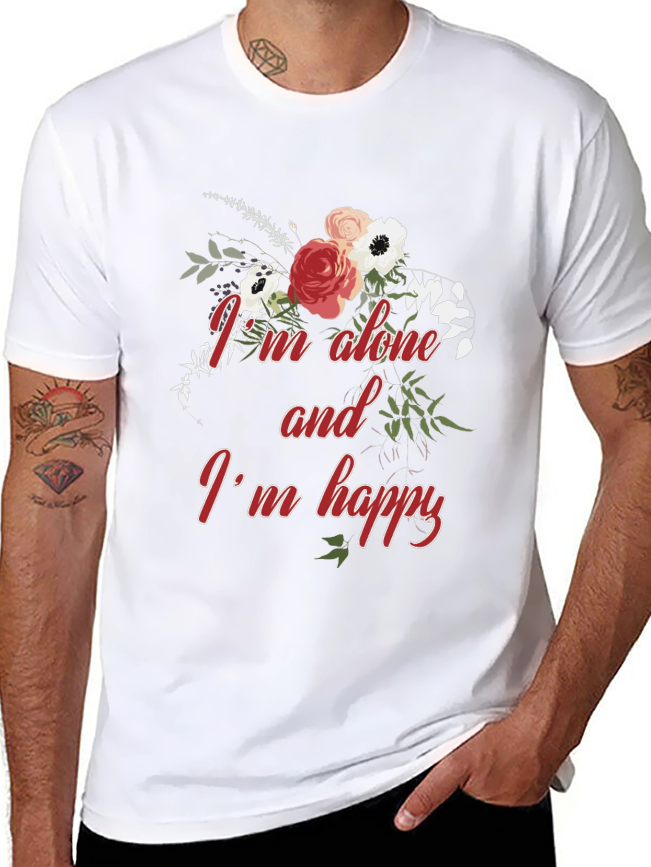 Alone and Happy Floral Graphic Tee - Black