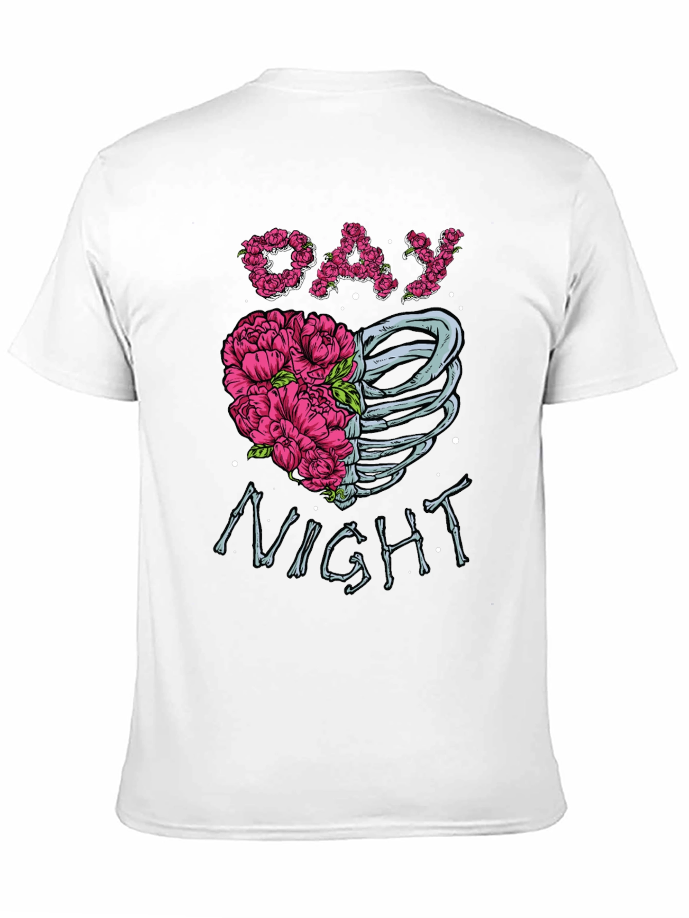 Day Night Floral Skeleton Graphic Tee