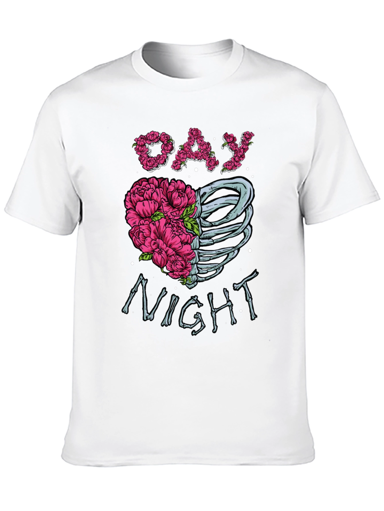 Day Night Floral Skeleton Graphic Tee