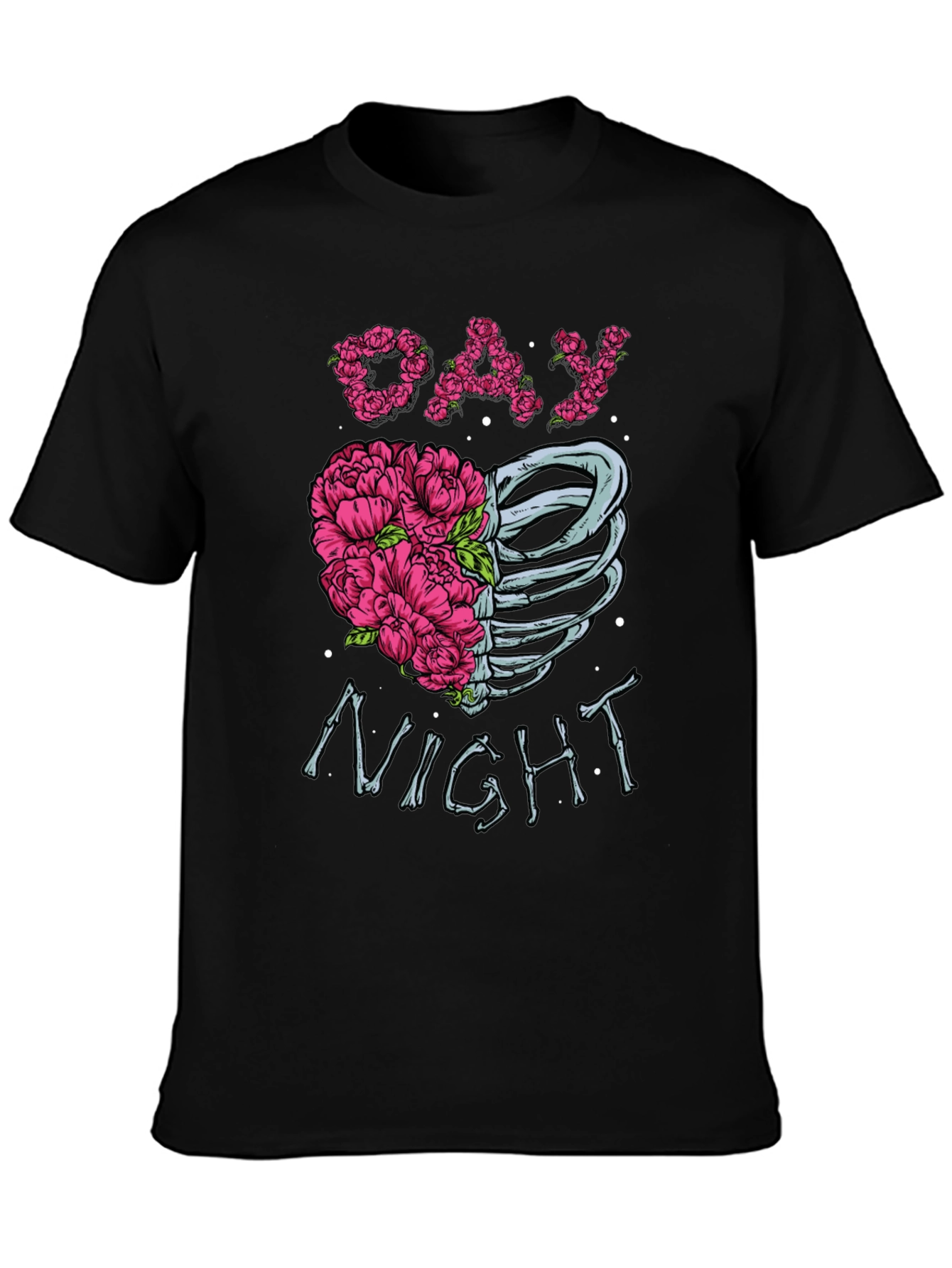 Day Night Floral Skeleton Graphic Tee