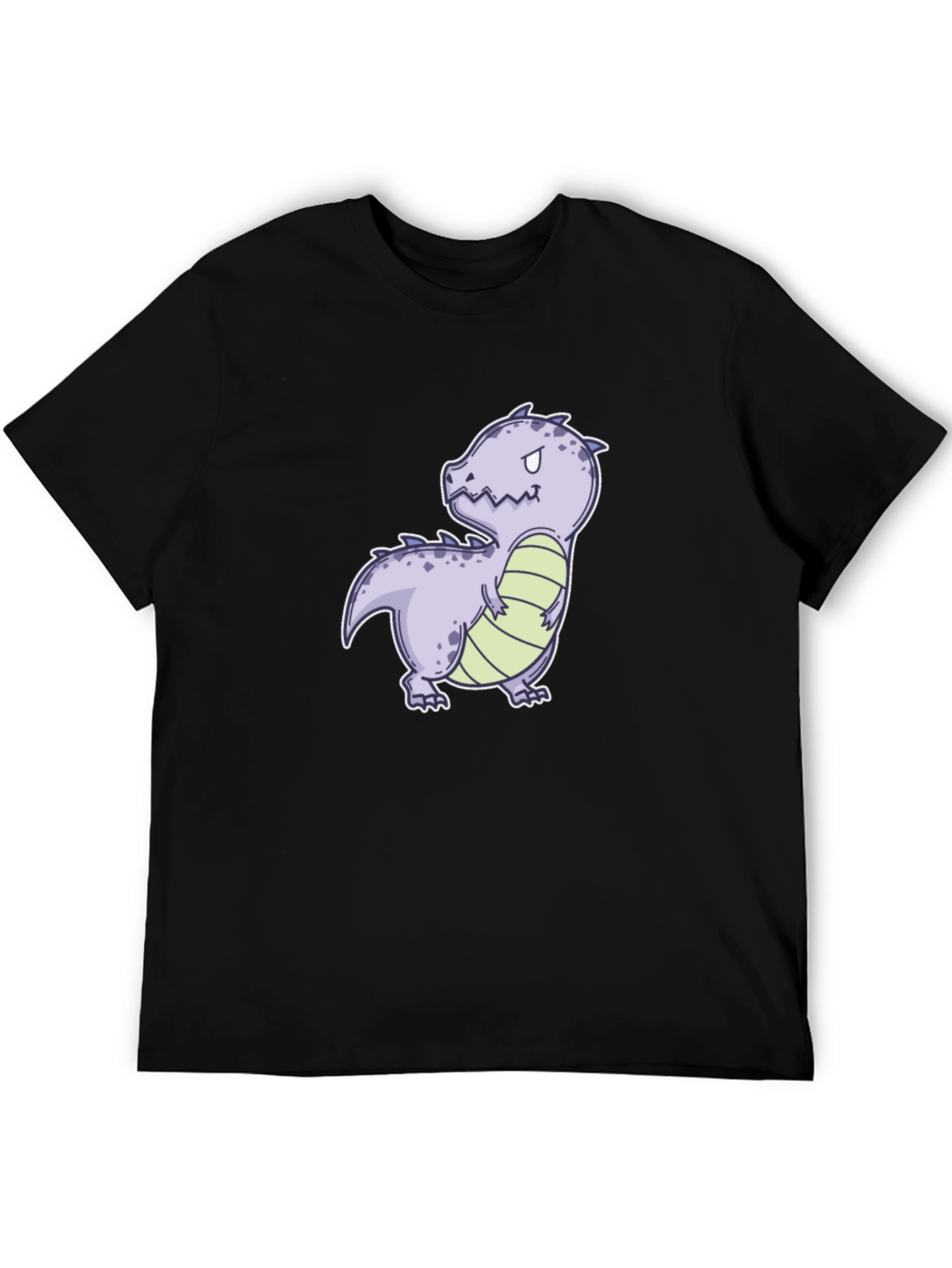 Cartoon Dinosaur Graphic Tee - Black Cotton Comfort