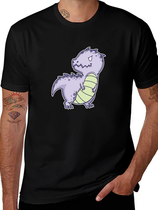Cartoon Dinosaur Graphic Tee - Black Cotton Comfort