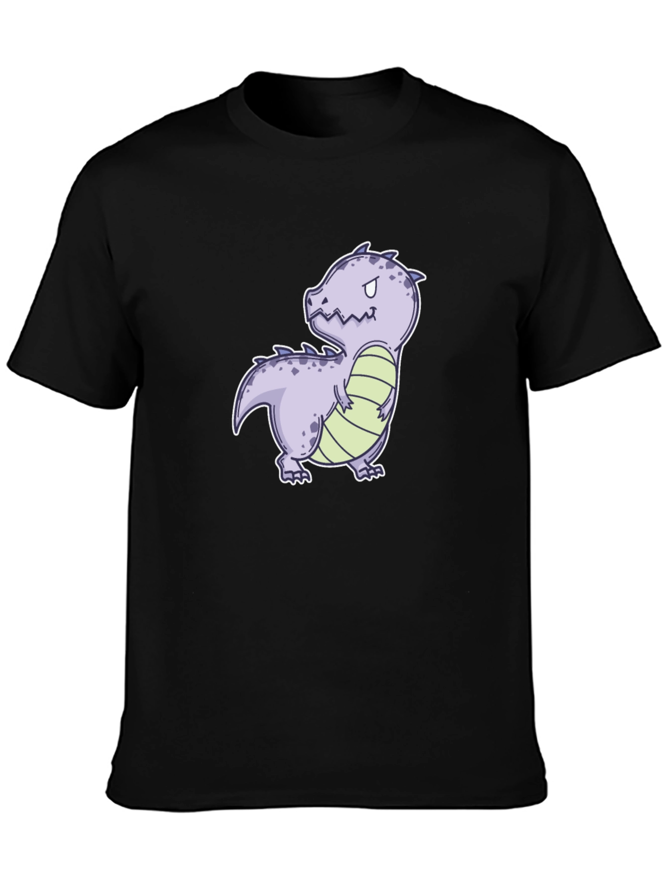 Cartoon Dinosaur Graphic Tee - Black Cotton Comfort