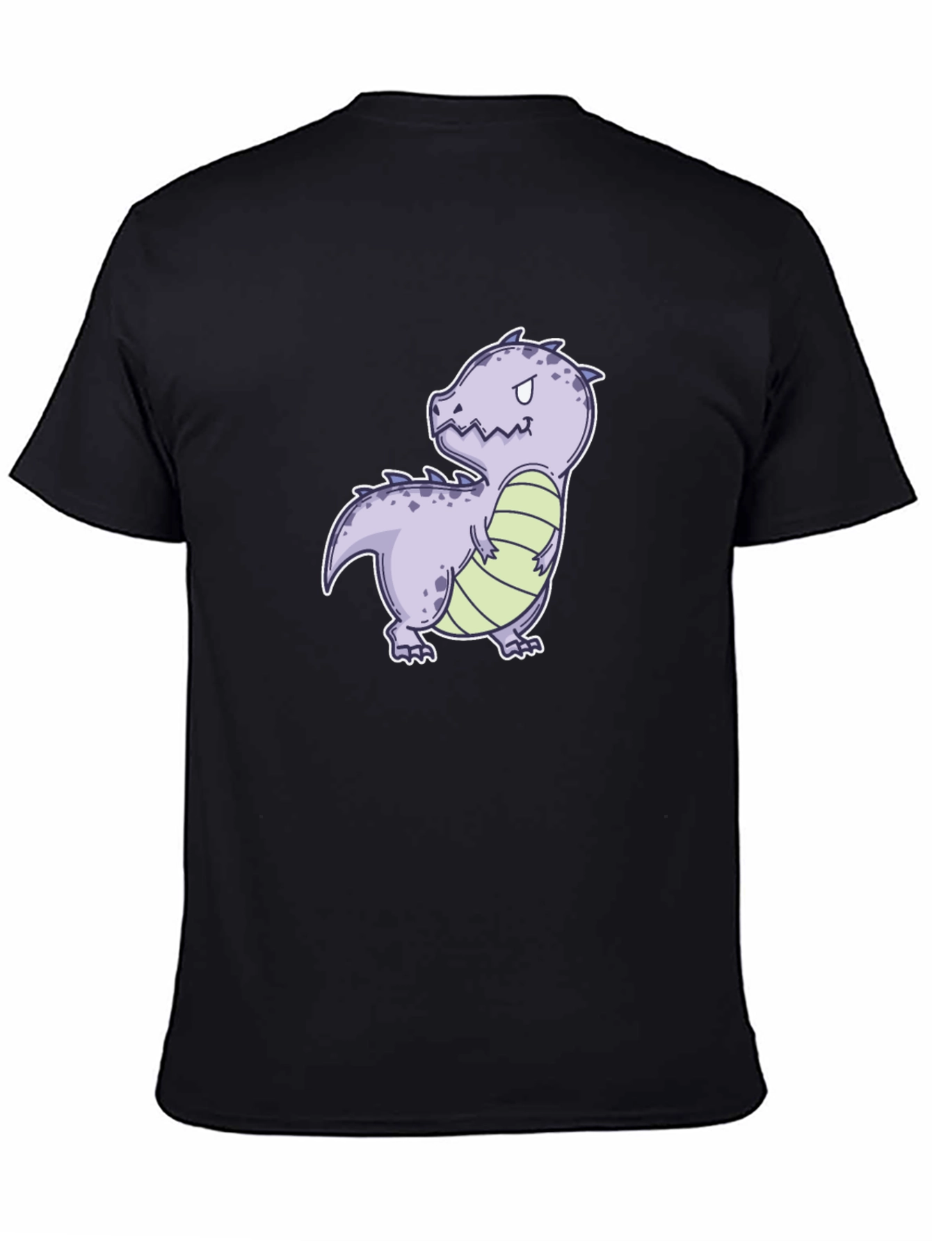 Cartoon Dinosaur Graphic Tee - Black Cotton Comfort