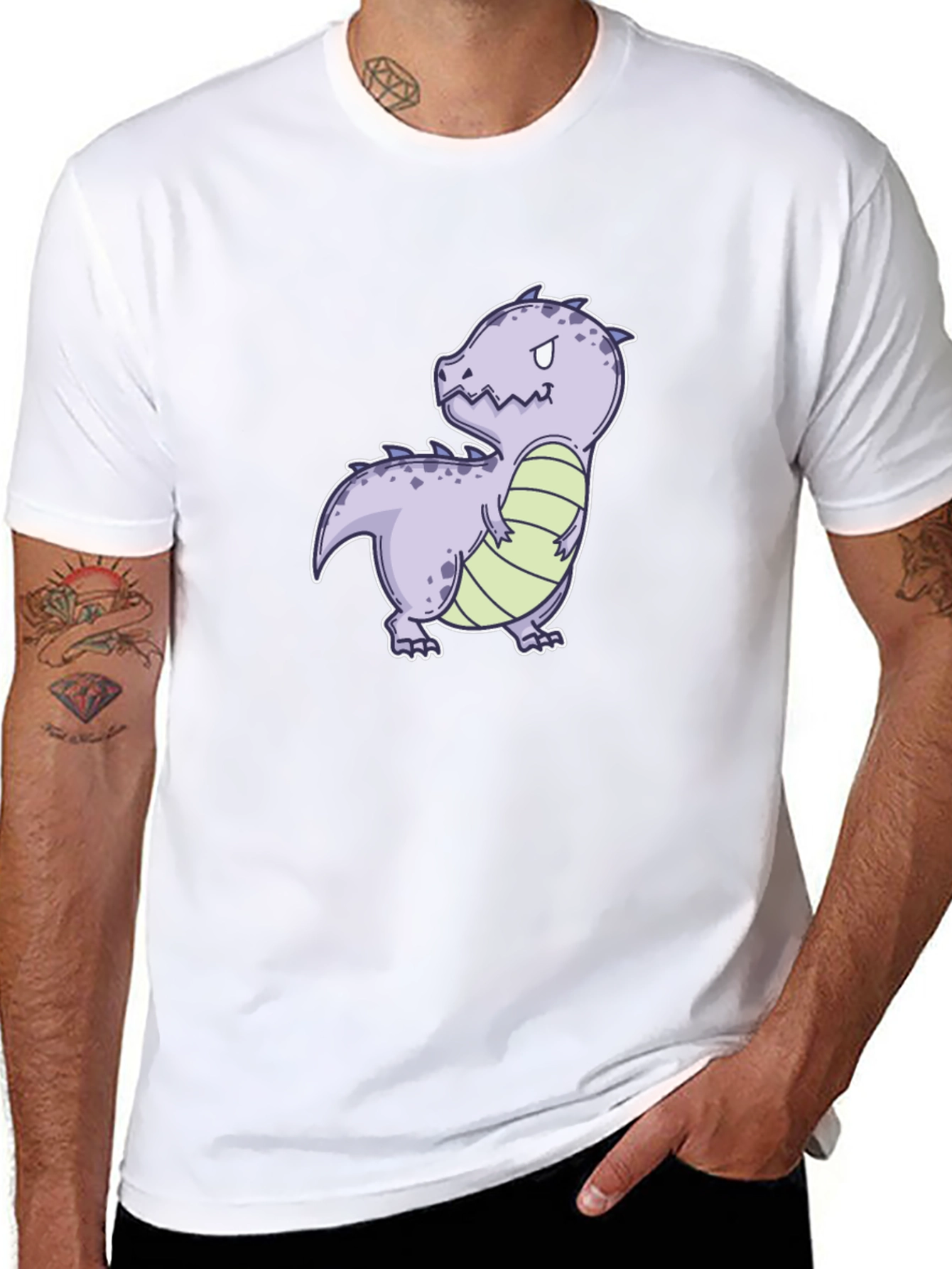 Cartoon Dinosaur Graphic Tee - Black Cotton Comfort
