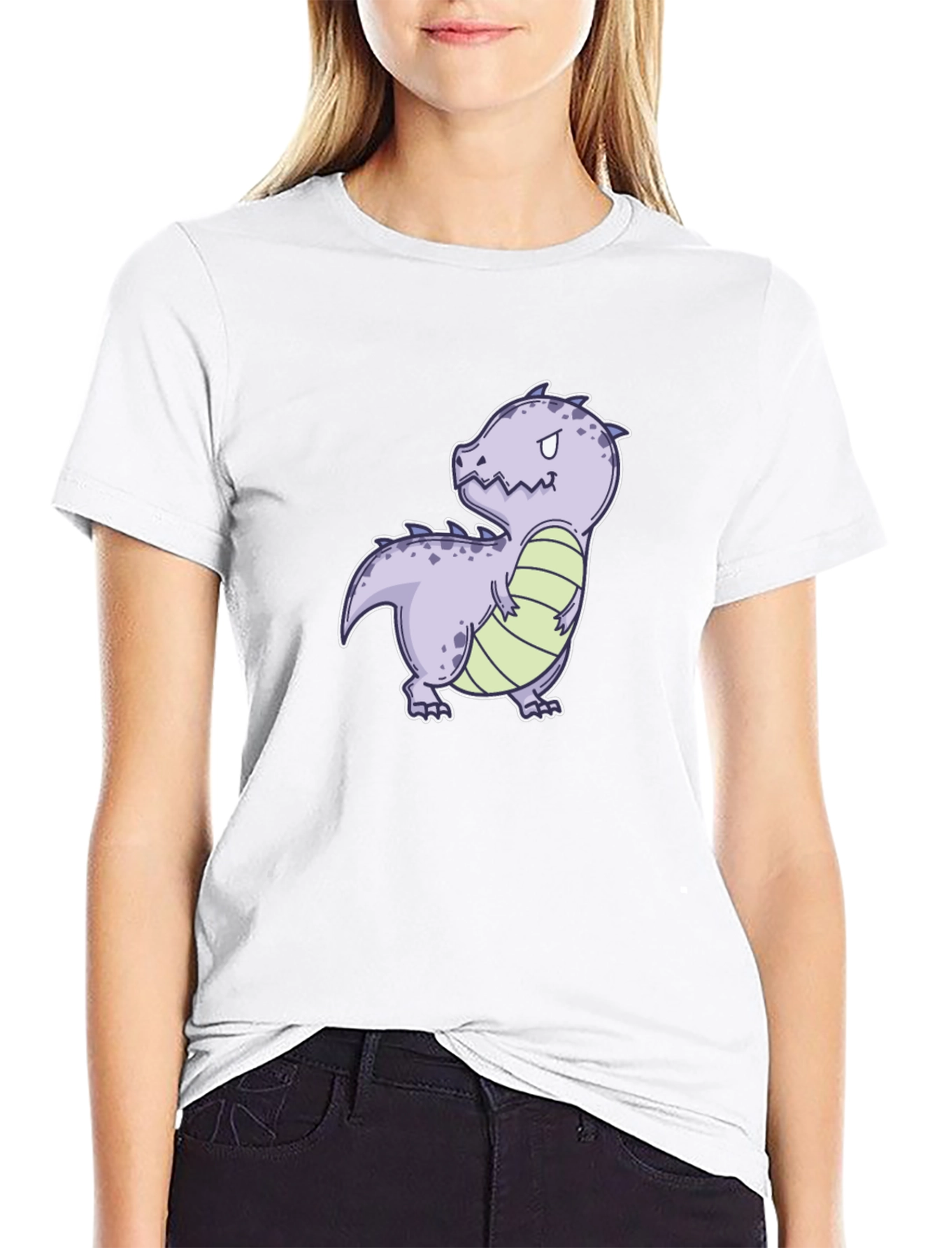 Cartoon Dinosaur Graphic Tee - Black Cotton Comfort