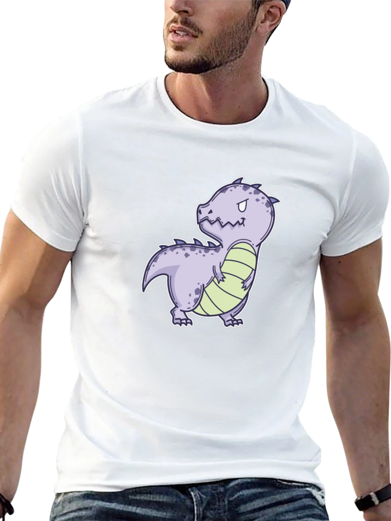 Cartoon Dinosaur Graphic Tee - Black Cotton Comfort