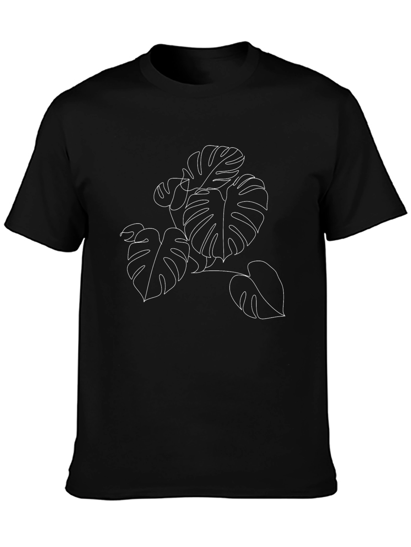 Minimalist Monstera Leaf Line Art Black T-Shirt