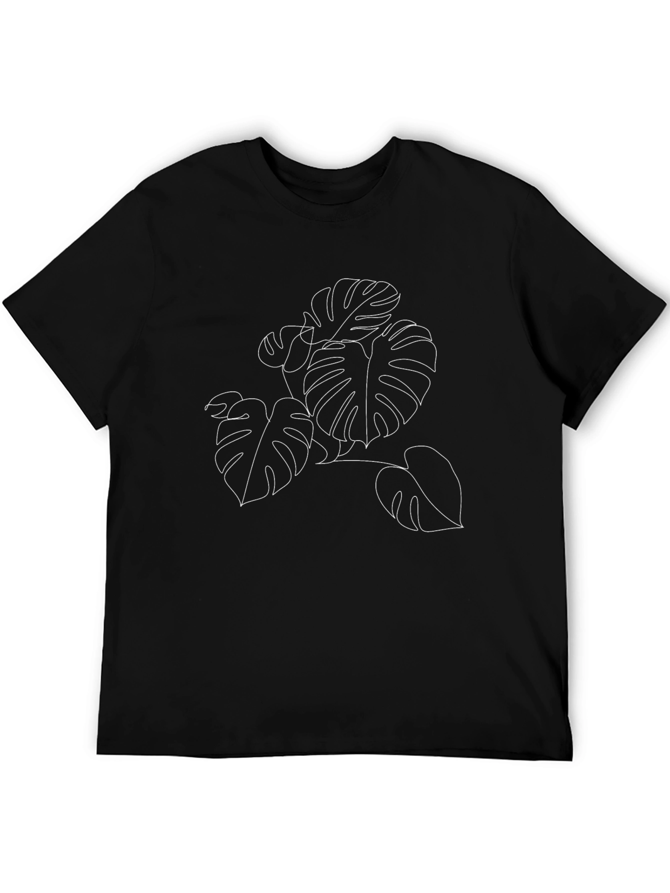 Minimalist Monstera Leaf Line Art Black T-Shirt