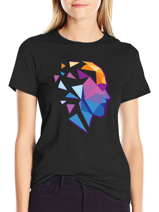 Abstract Geometric Head Graphic Tee - Stylish Modern Design