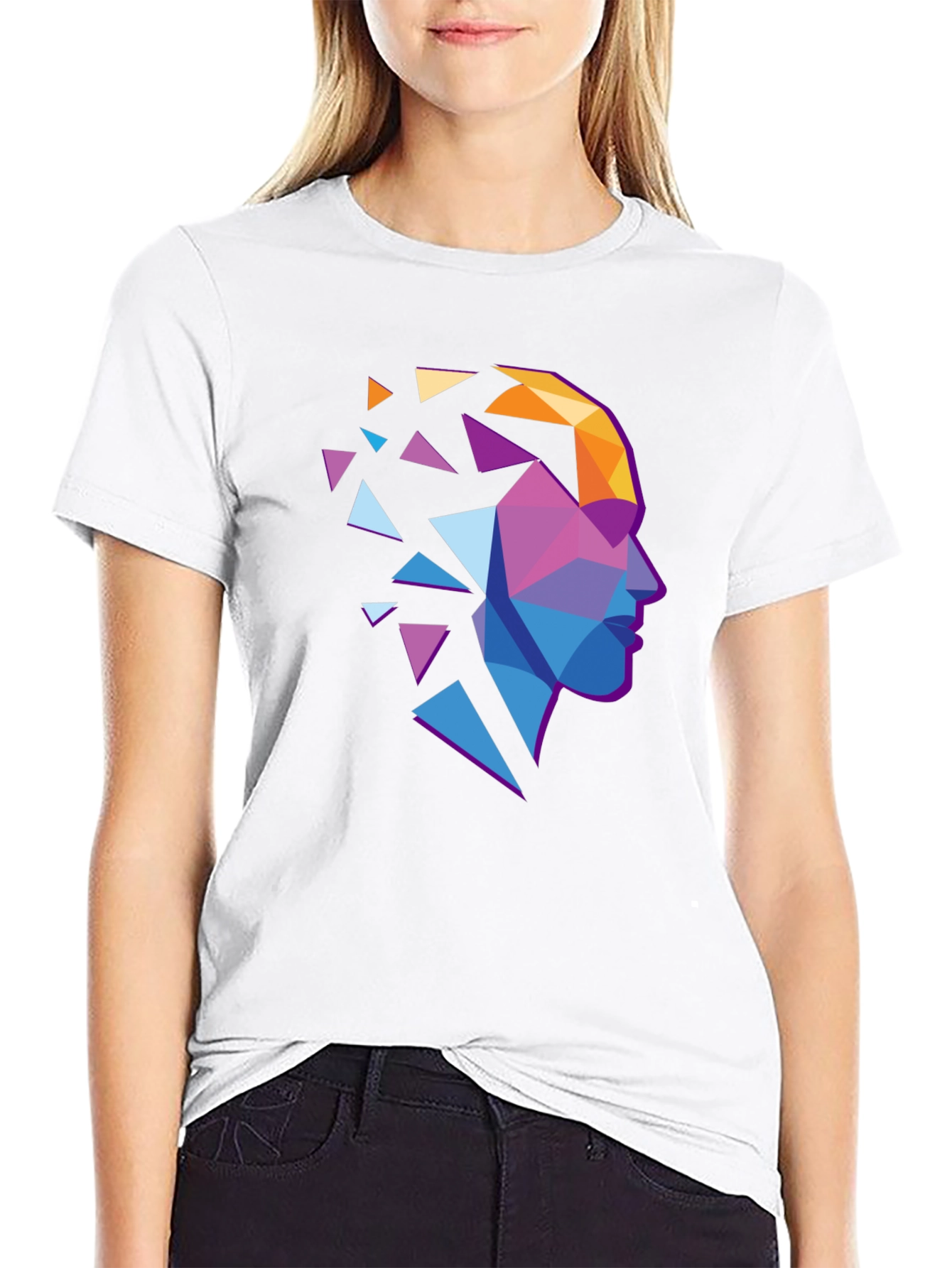 Abstract Geometric Head Graphic Tee - Stylish Modern Design