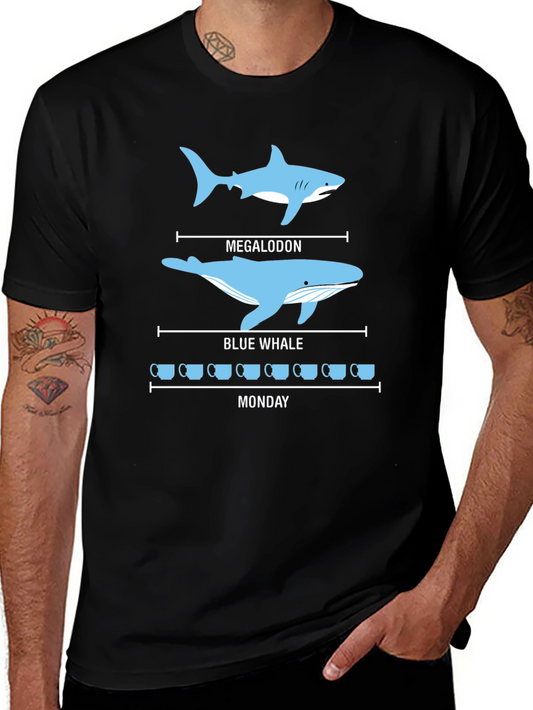 Megalodon vs Blue Whale T-Shirt - Coffee Monday Funny Tee