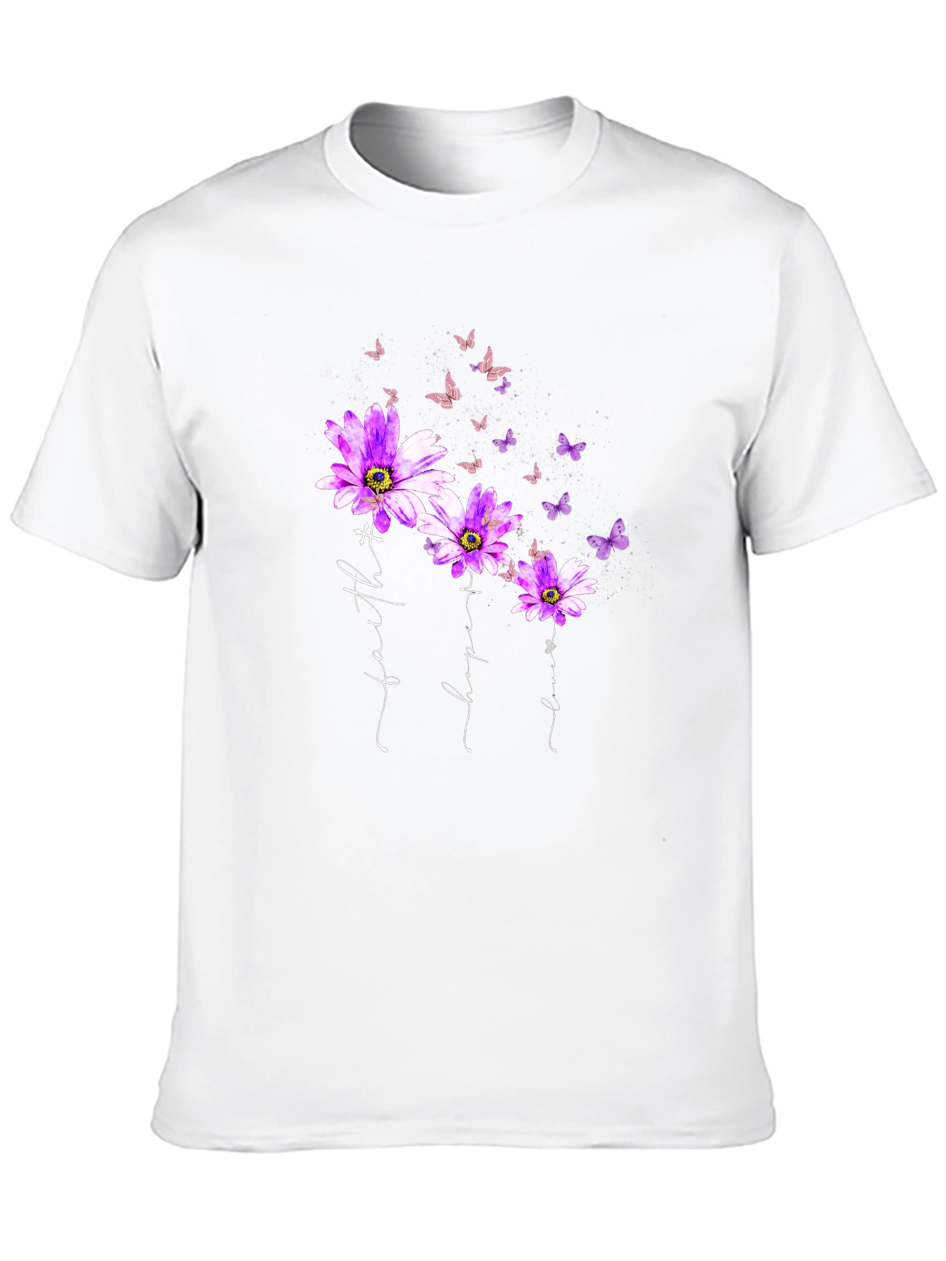 Faith Hope Love Butterfly Flower Black T-Shirt