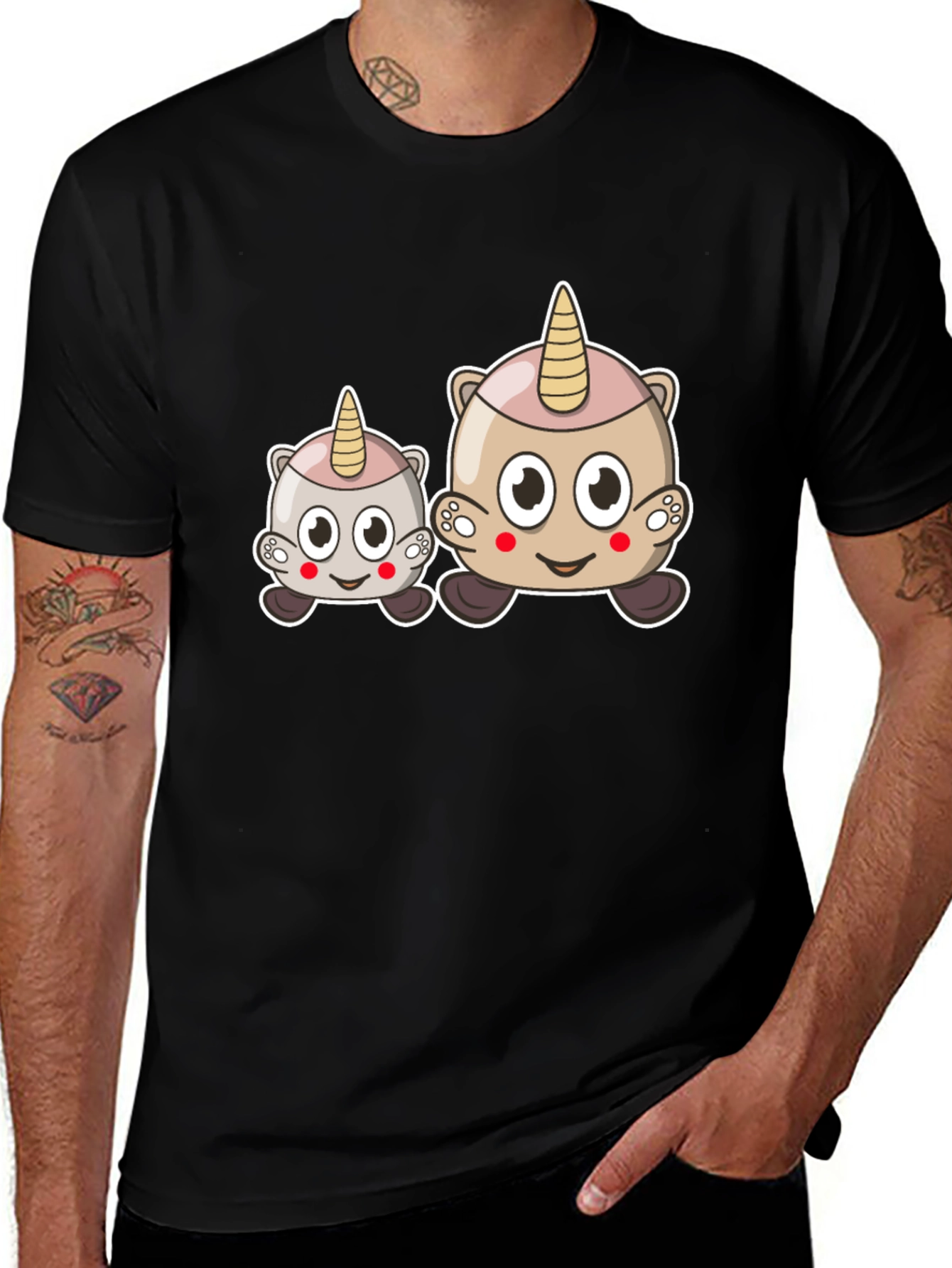 Cute Cartoon Unicorn Graphic Black Tee