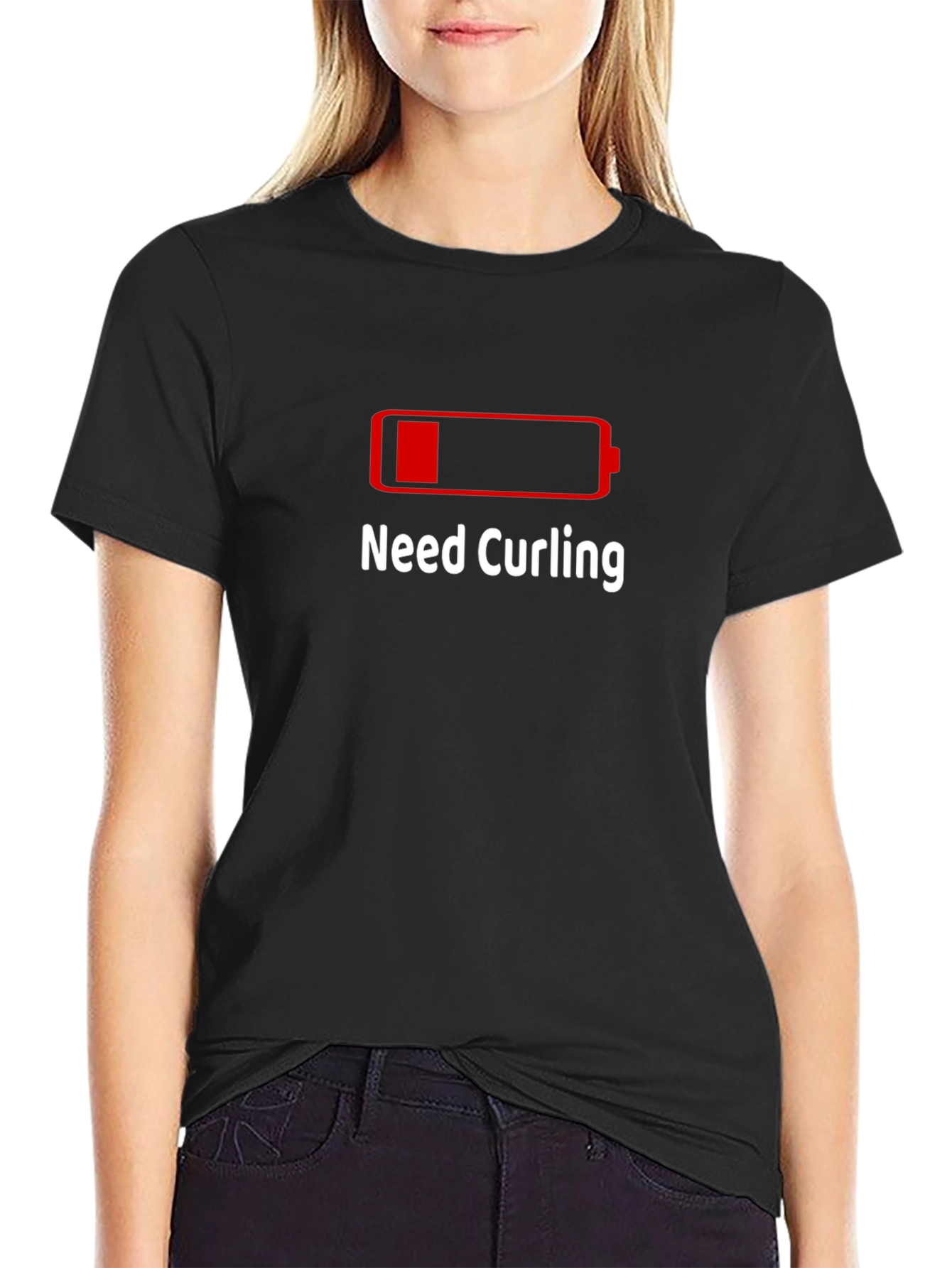 Need Curling T-Shirt - Low Battery Funny Tee