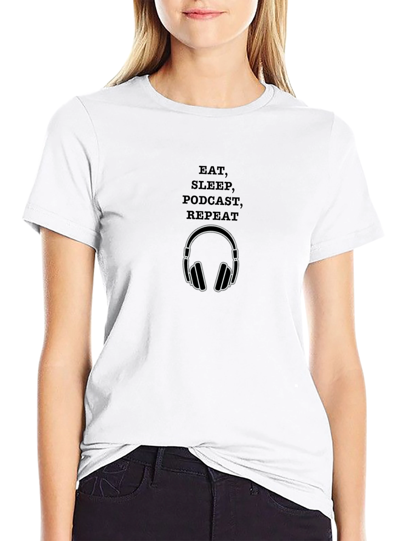 Eat Sleep Podcast Repeat Black Graphic T-Shirt