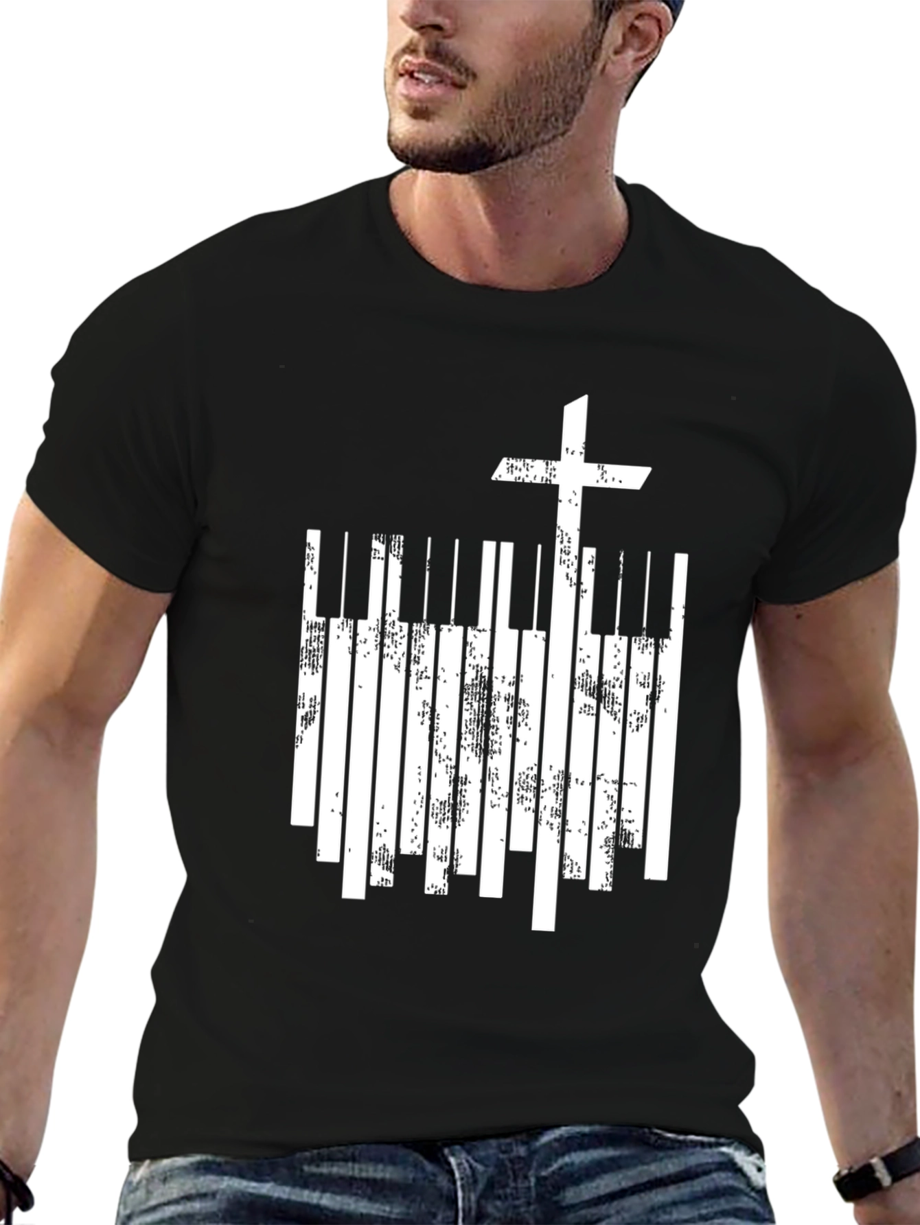 Christian Cross Piano Keys Graphic T-Shirt