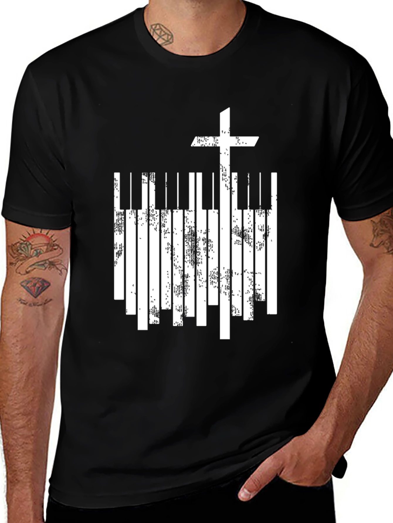 Christian Cross Piano Keys Graphic T-Shirt