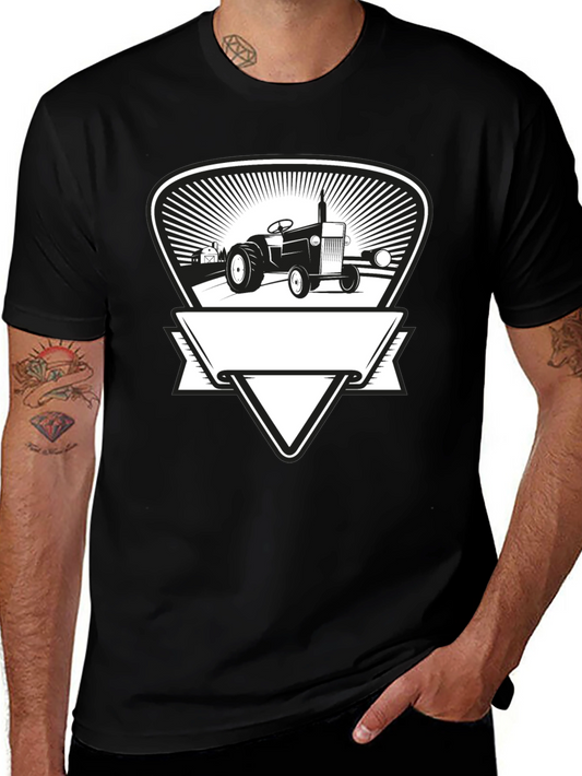 Tractor Graphic Tee - Black Cotton Farmer Style
