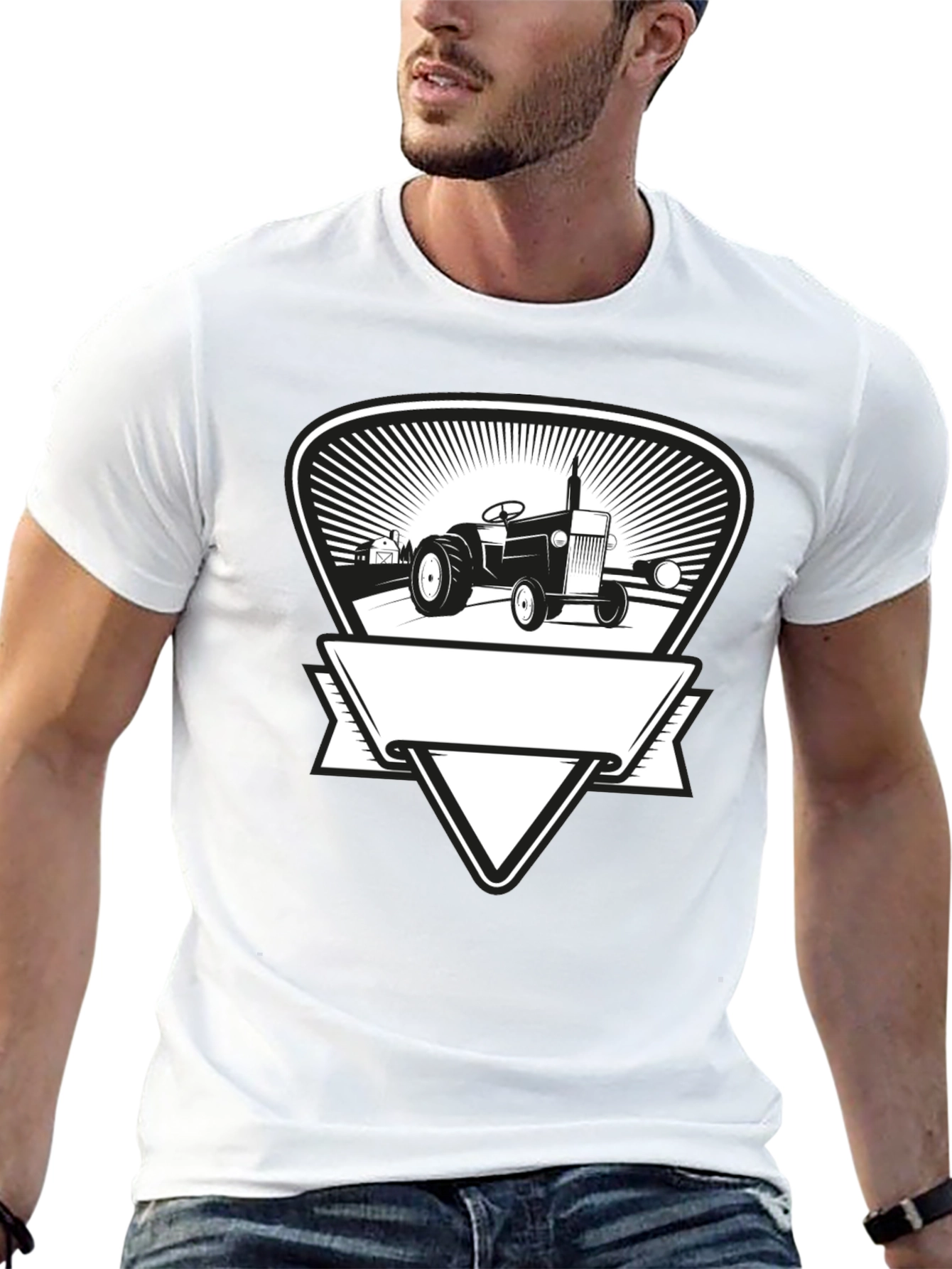 Tractor Graphic Tee - Black Cotton Farmer Style