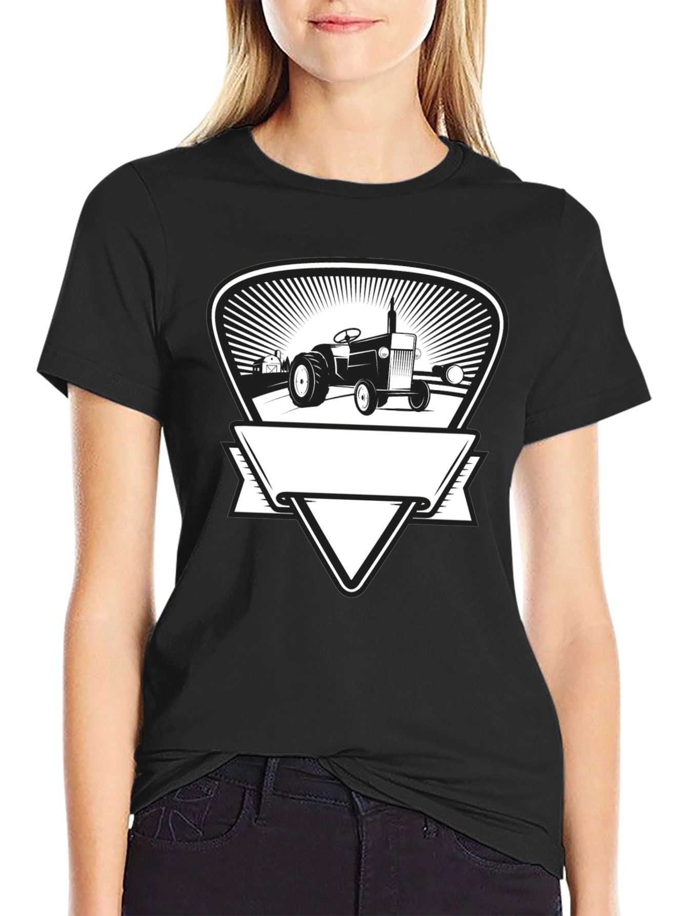 Tractor Graphic Tee - Black Cotton Farmer Style