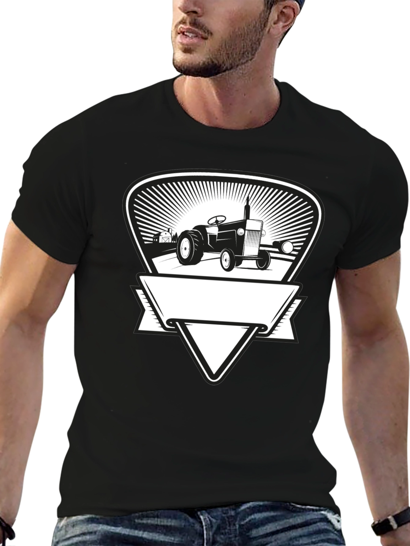 Tractor Graphic Tee - Black Cotton Farmer Style