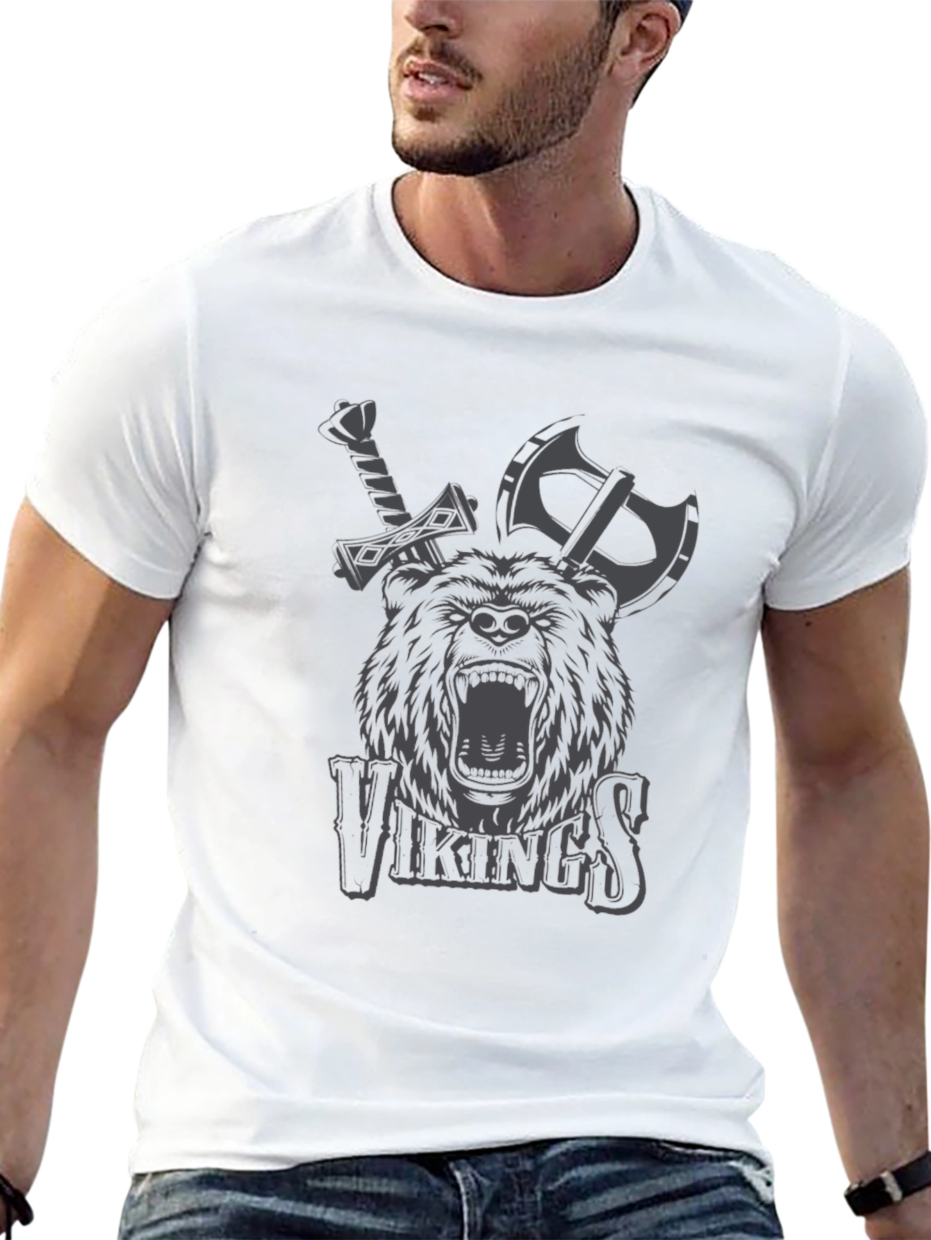 Vikings Bear Axe Sword Graphic T-Shirt