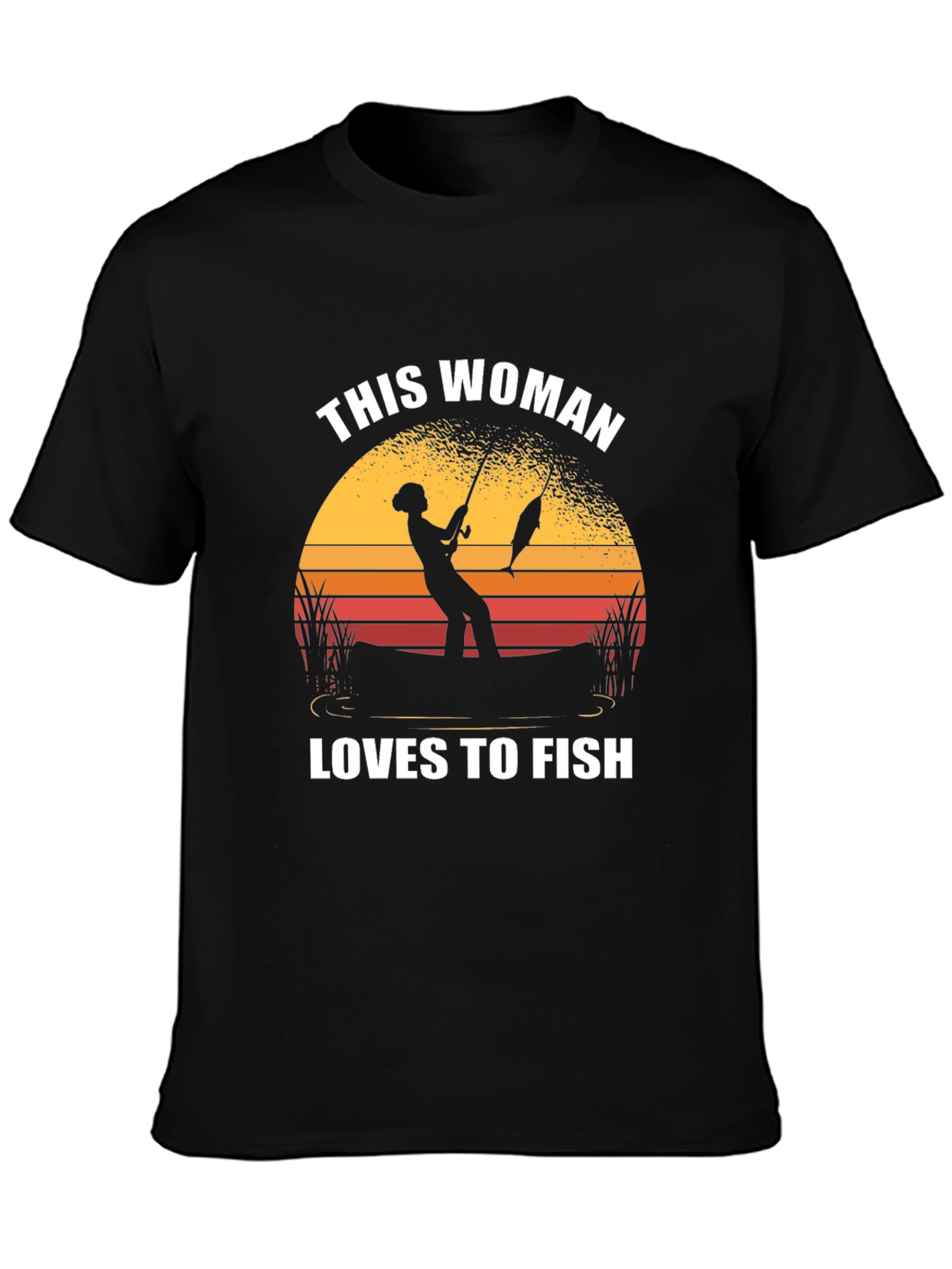 This Woman Loves To Fish Black T-Shirt