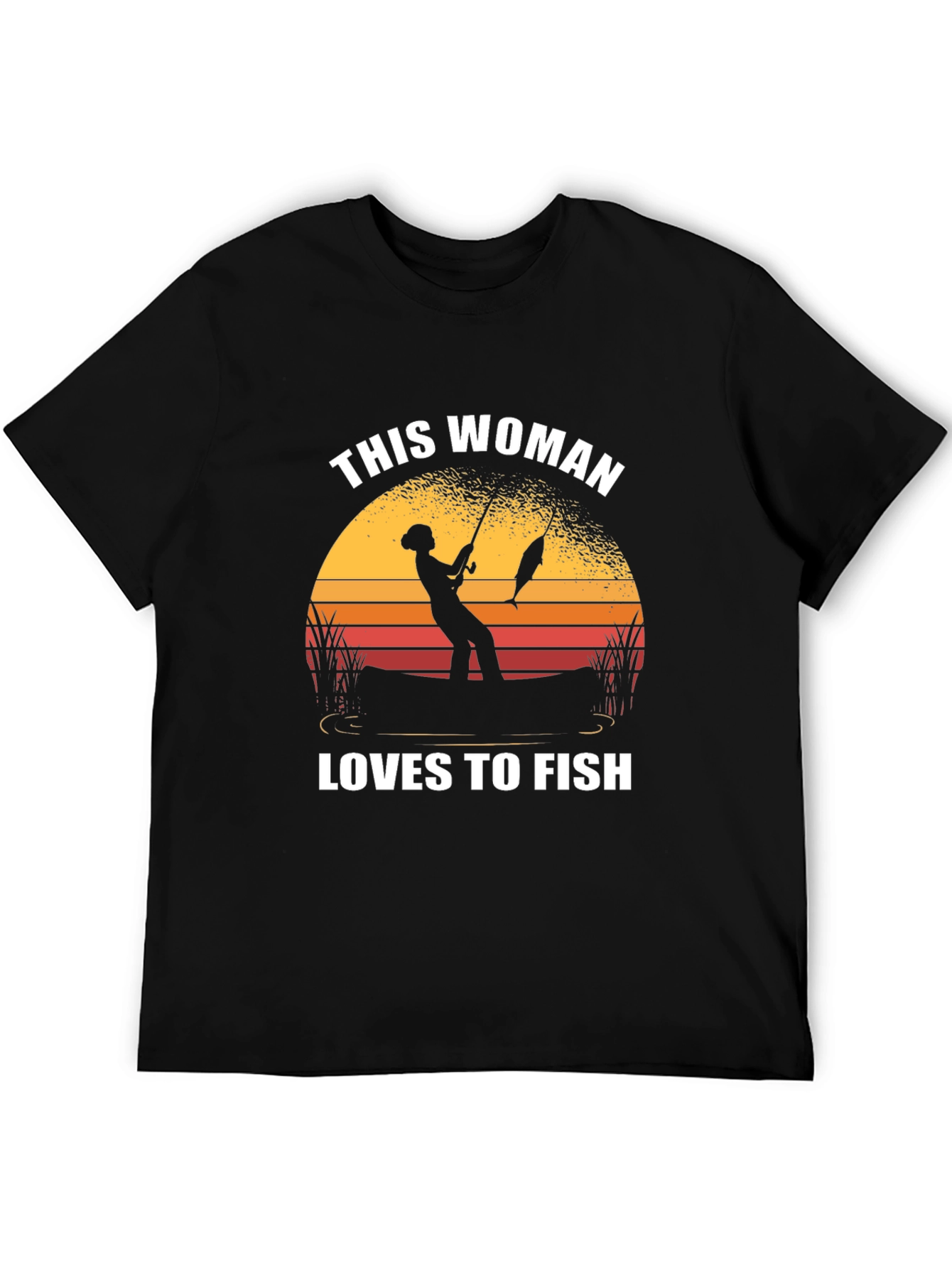 This Woman Loves To Fish Black T-Shirt
