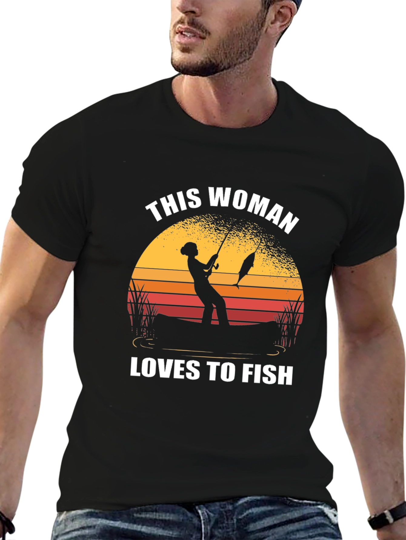 This Woman Loves To Fish Black T-Shirt