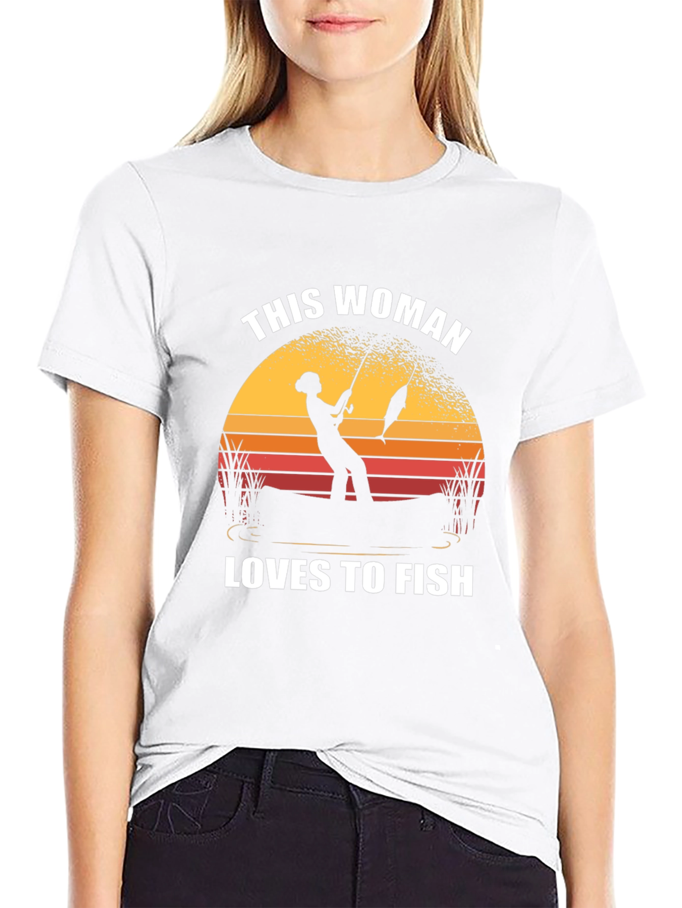 This Woman Loves To Fish Black T-Shirt
