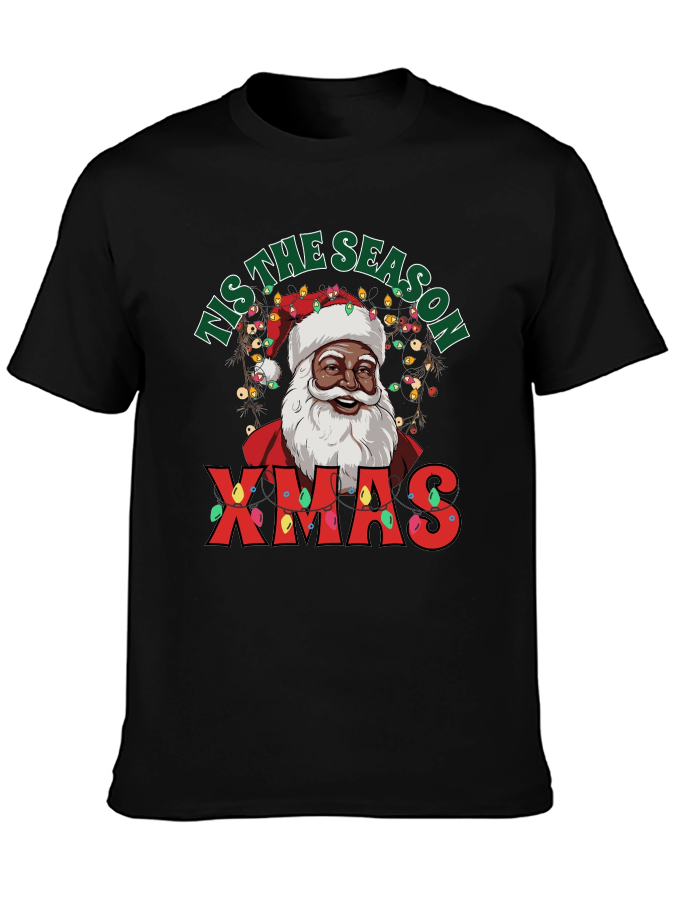 Tis the Season Black Santa Xmas T-Shirt
