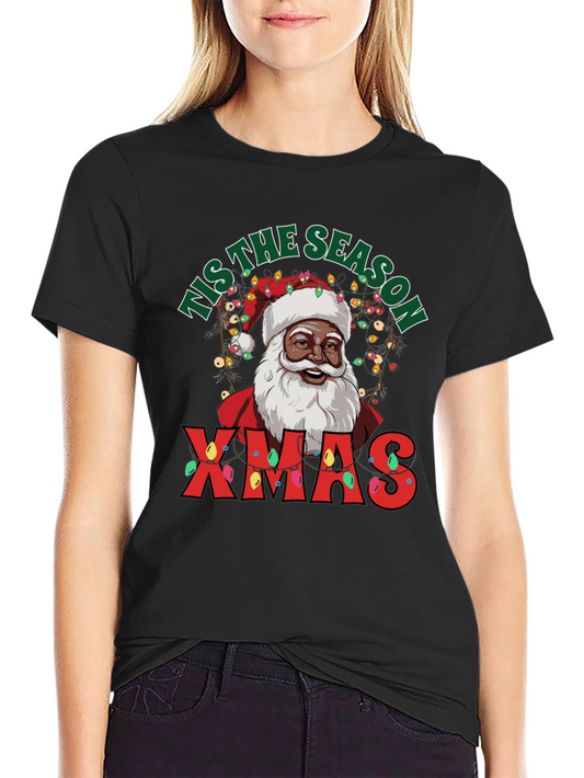 Tis the Season Black Santa Xmas T-Shirt