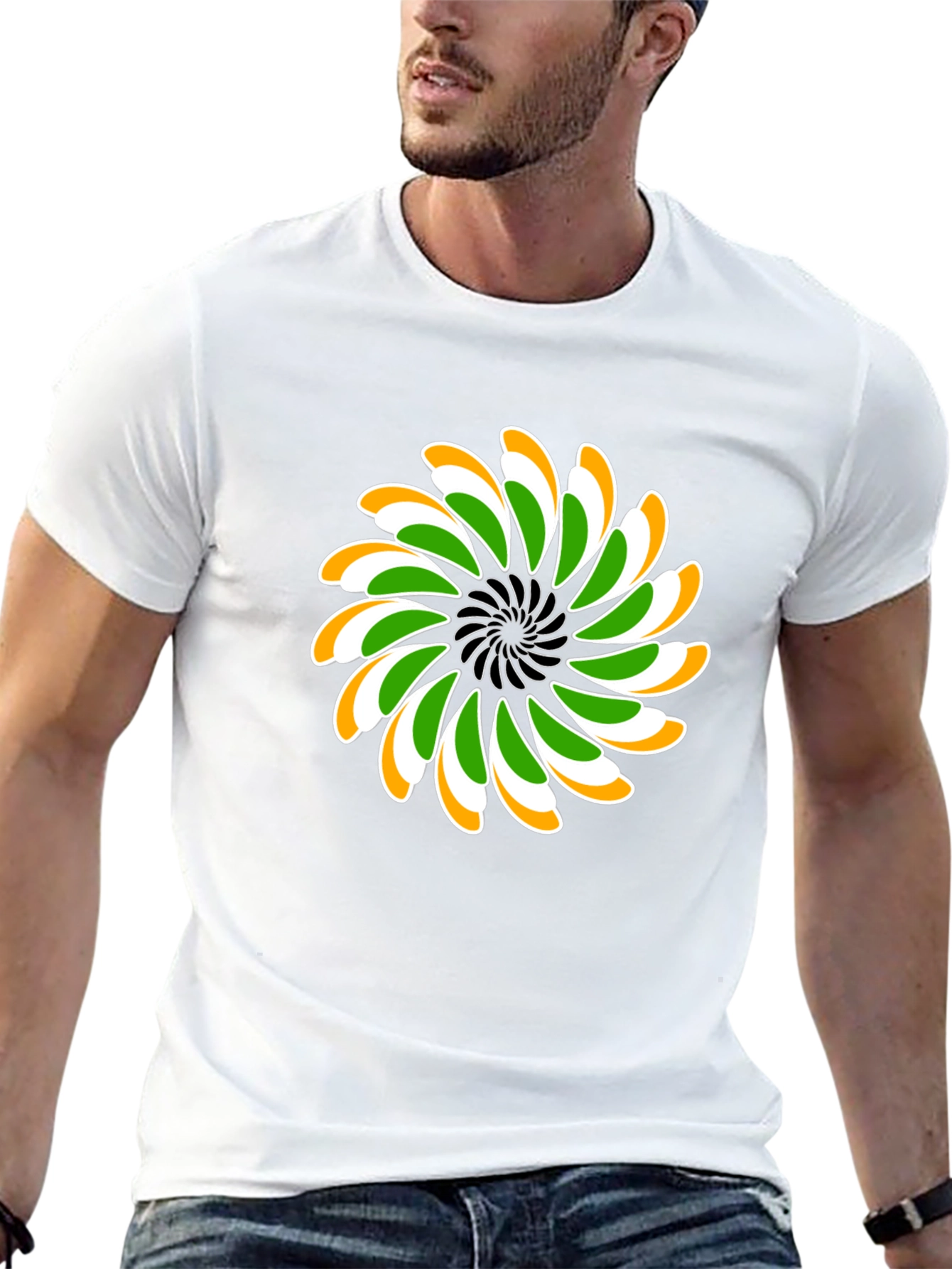 Indian Flag Floral T-Shirt - Black Cotton Blend