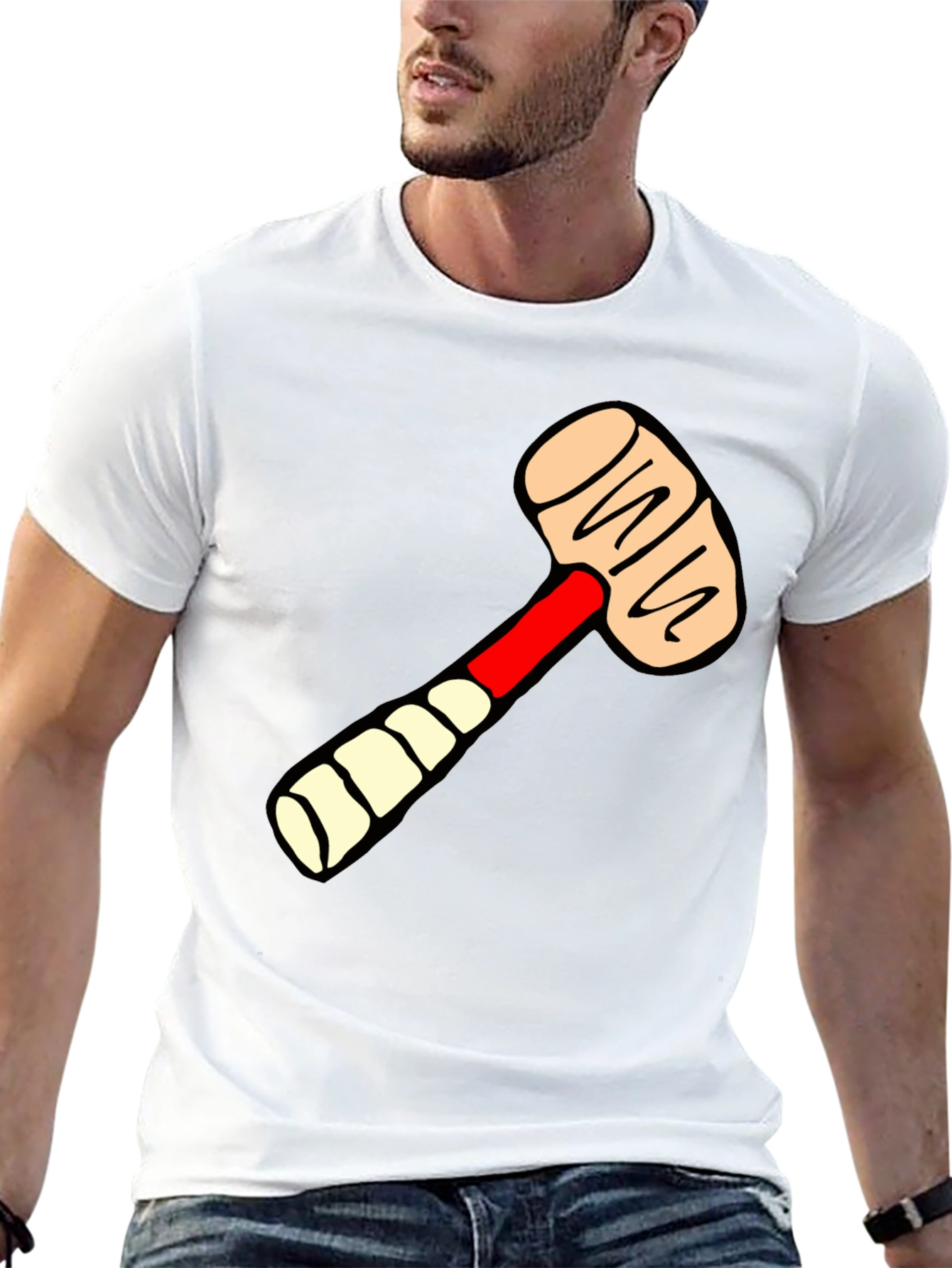 Cartoon Mallet Graphic Tee - Novelty T-Shirt
