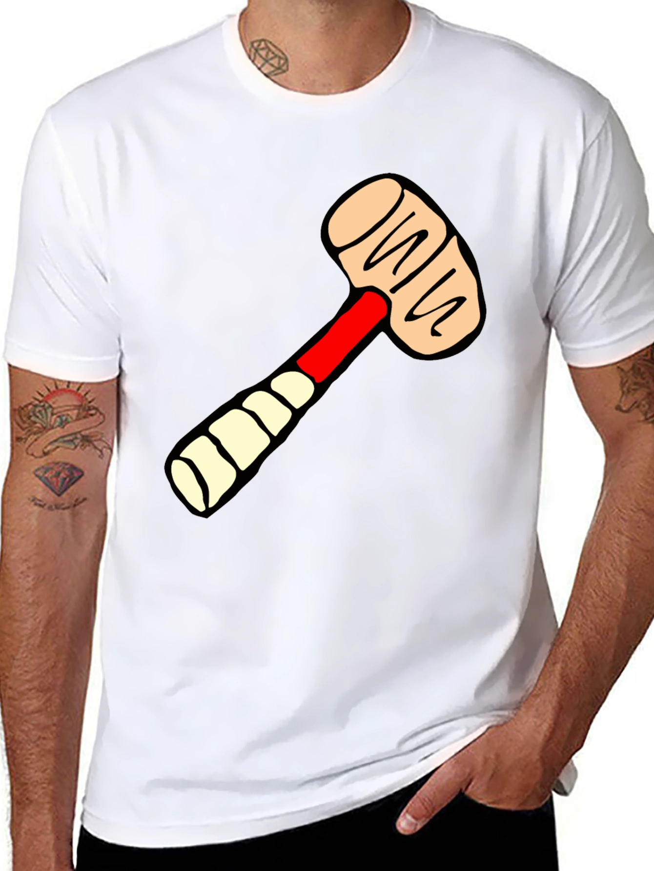 Cartoon Mallet Graphic Tee - Novelty T-Shirt