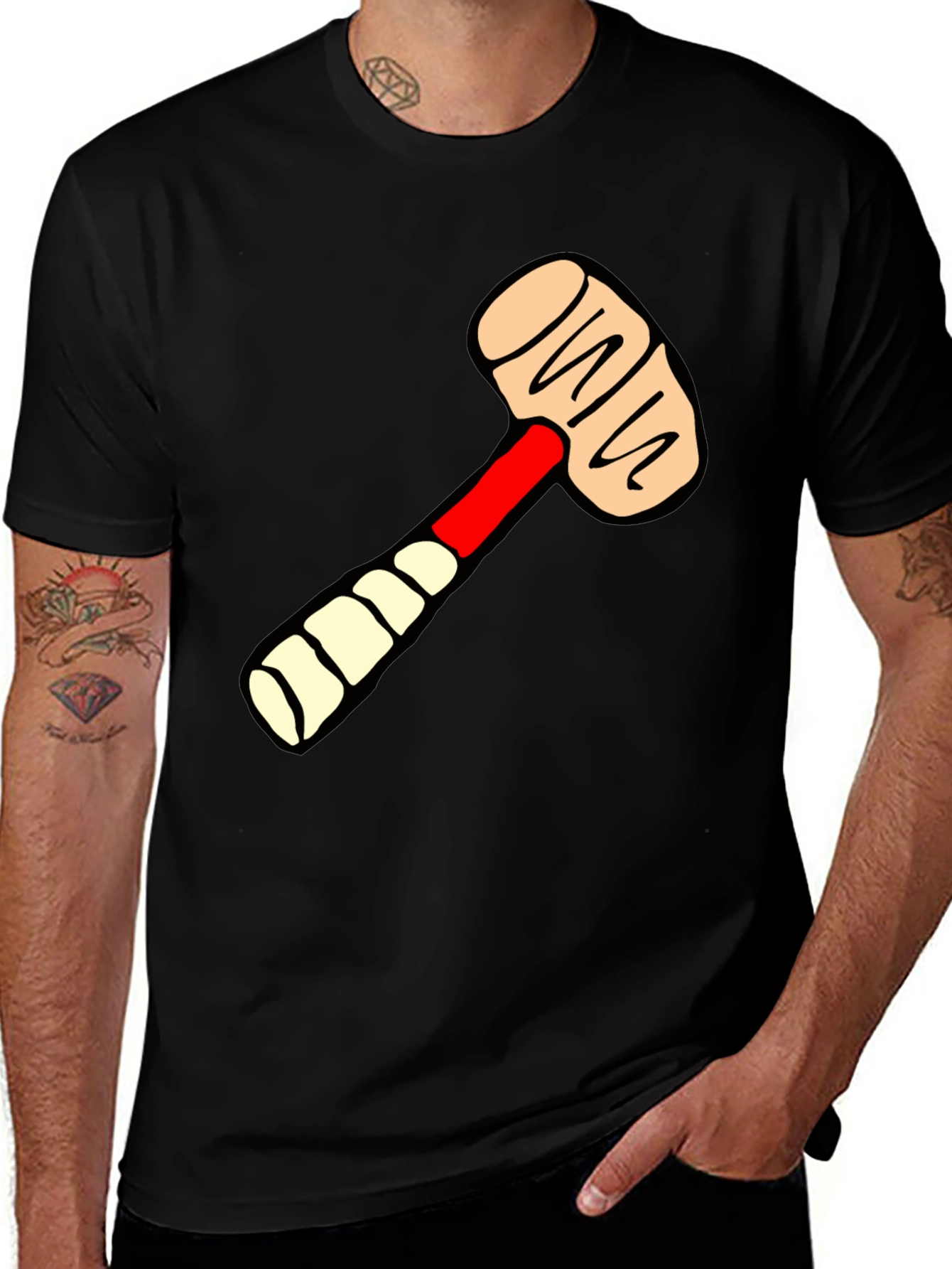 Cartoon Mallet Graphic Tee - Novelty T-Shirt