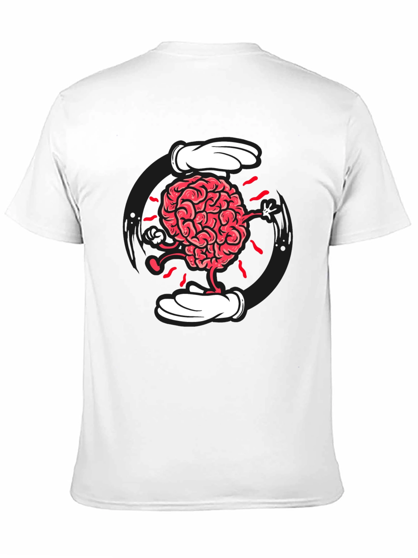 Cartoon Brain Graphic Tee - Black Cotton Blend