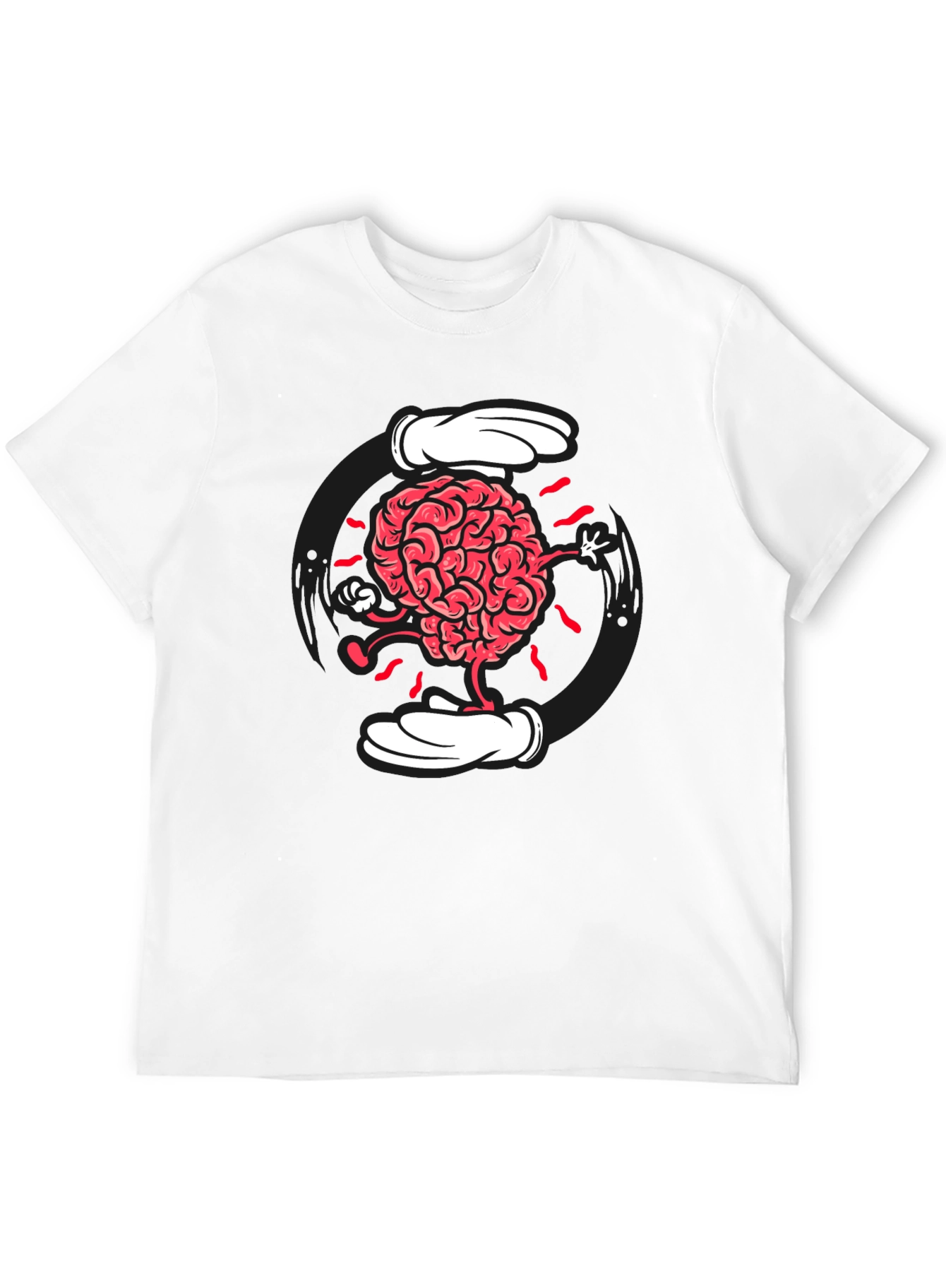Cartoon Brain Graphic Tee - Black Cotton Blend